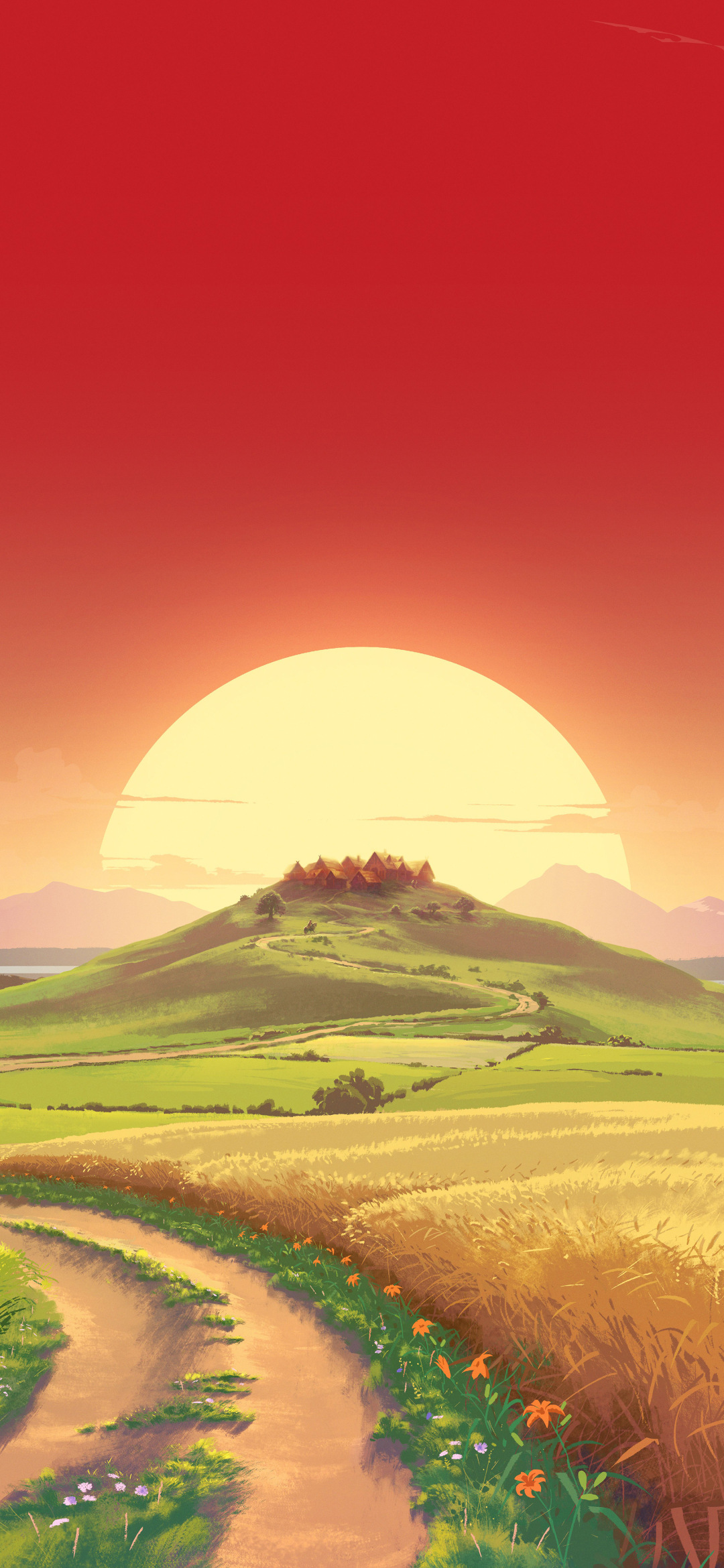 Download mobile wallpaper Landscape, Sun, Hill, Artistic for free.