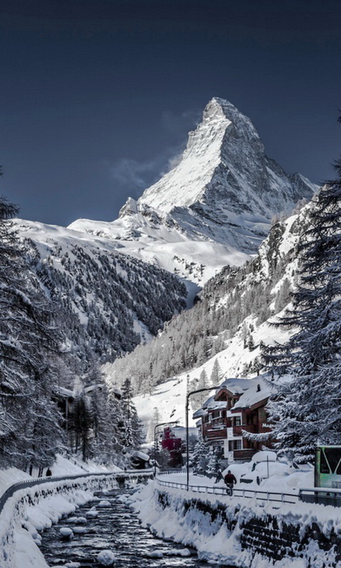 Handy-Wallpaper Landschaft, Winter, Gipfel, Schweiz, Matterhorn, Berge, Erde/natur kostenlos herunterladen.