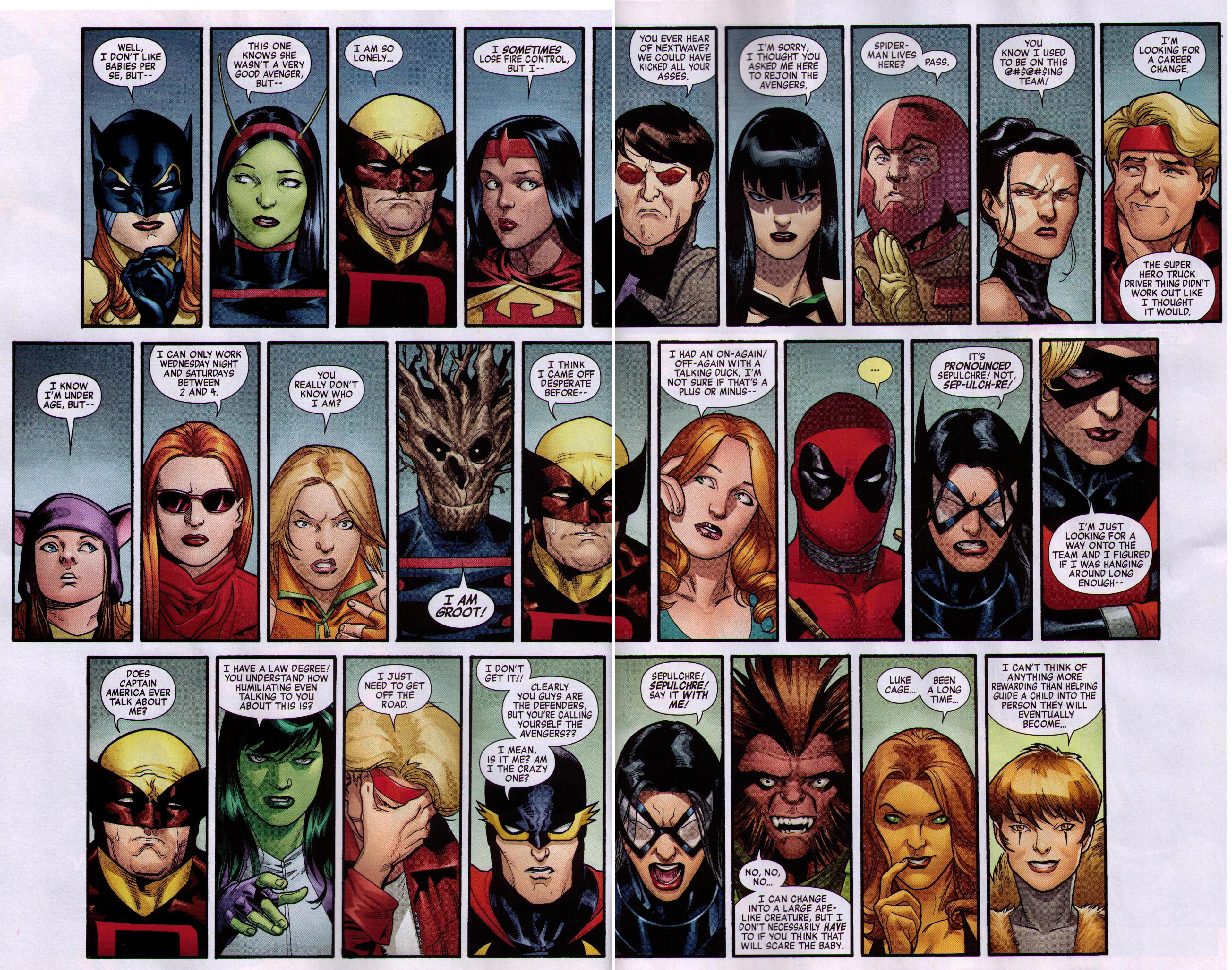 369919 baixar papel de parede história em quadrinhos, the new avengers, besta (marvel comics), piscina morta, groot, mulher hulk, garota esquilo, ulisses arqueiro, os vingadores - protetores de tela e imagens gratuitamente