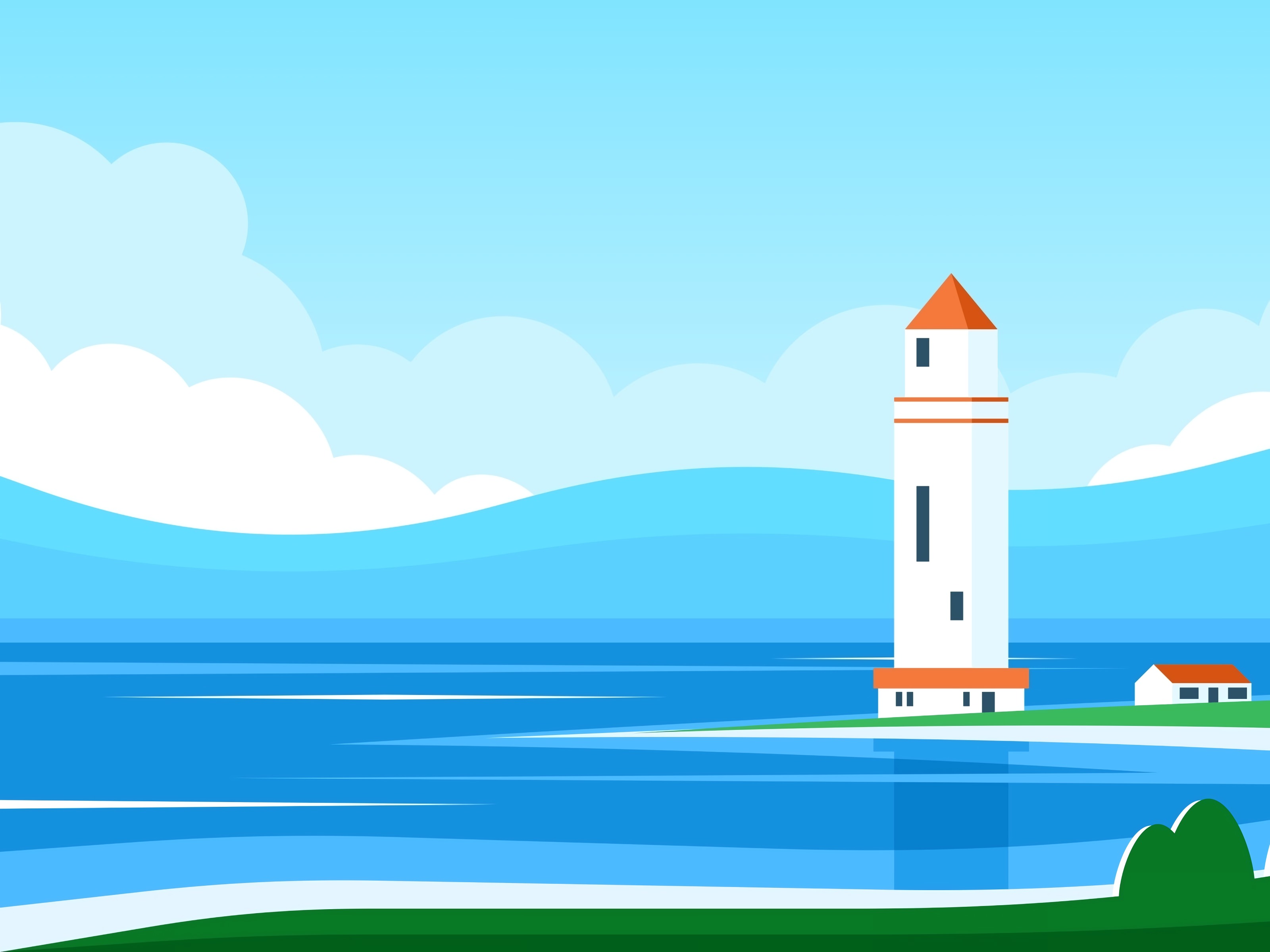 vector, art, sea, building, lighthouse 4K for PC