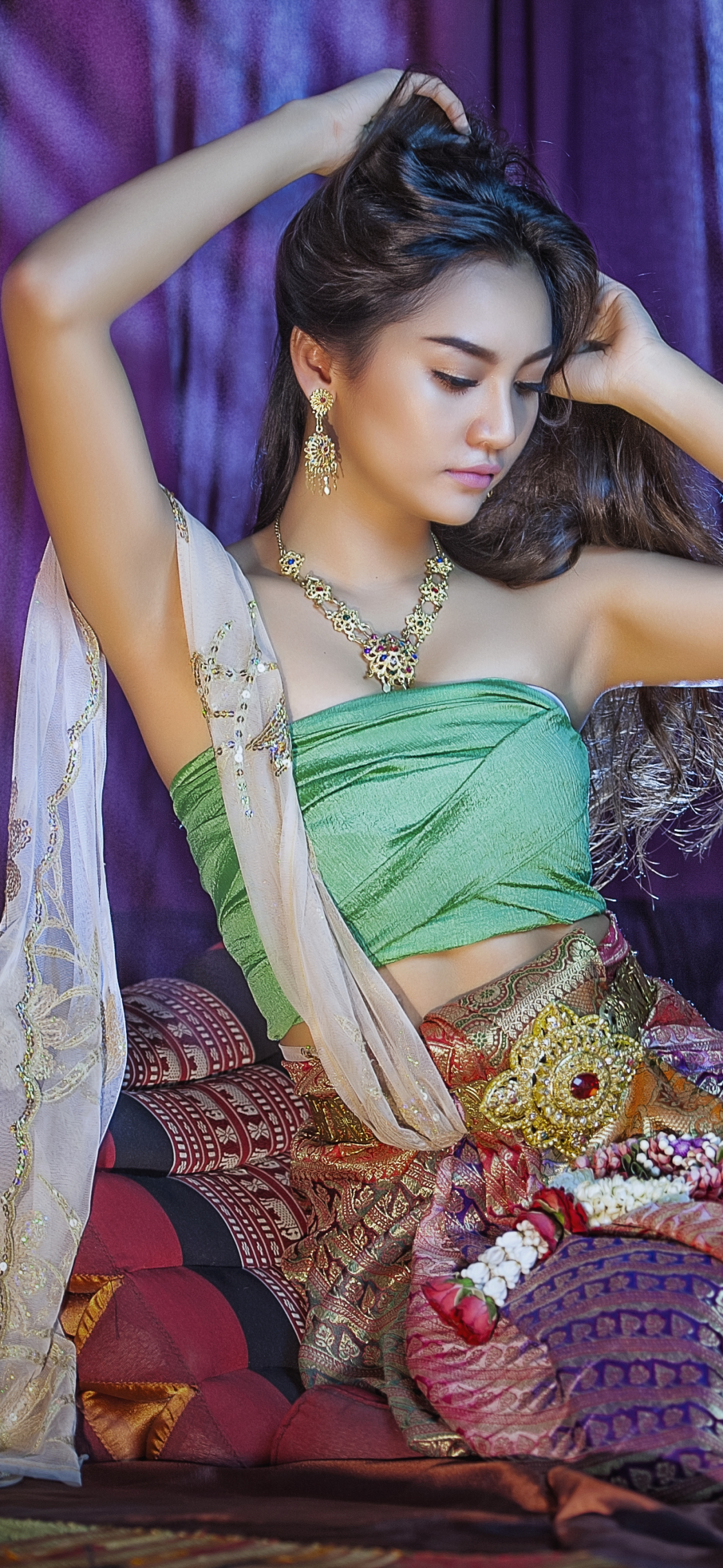 Download mobile wallpaper Oriental, Model, Women, Earrings, Necklace, Asian, Traditional Costume, Thai for free.