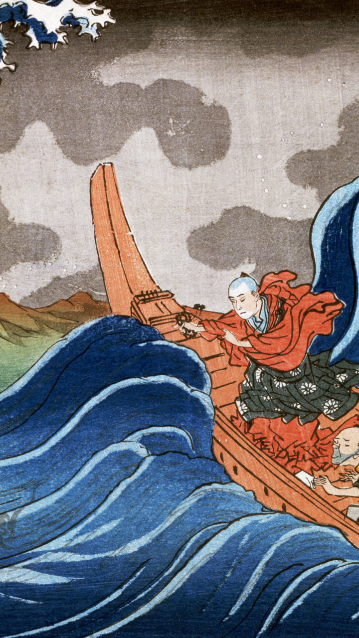 Скачать картинку Волна, Монах, Художественные, Японский в телефон бесплатно.