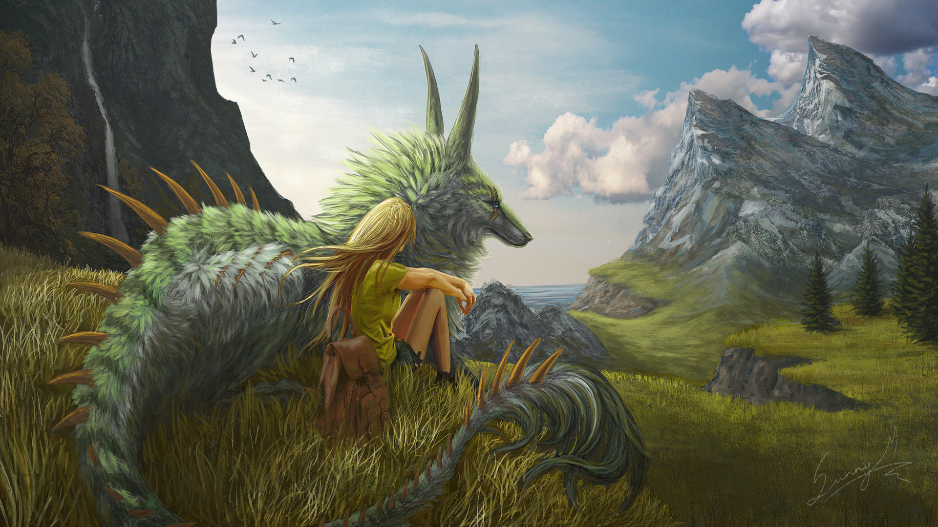Download mobile wallpaper Landscape, Fantasy, Creature for free.