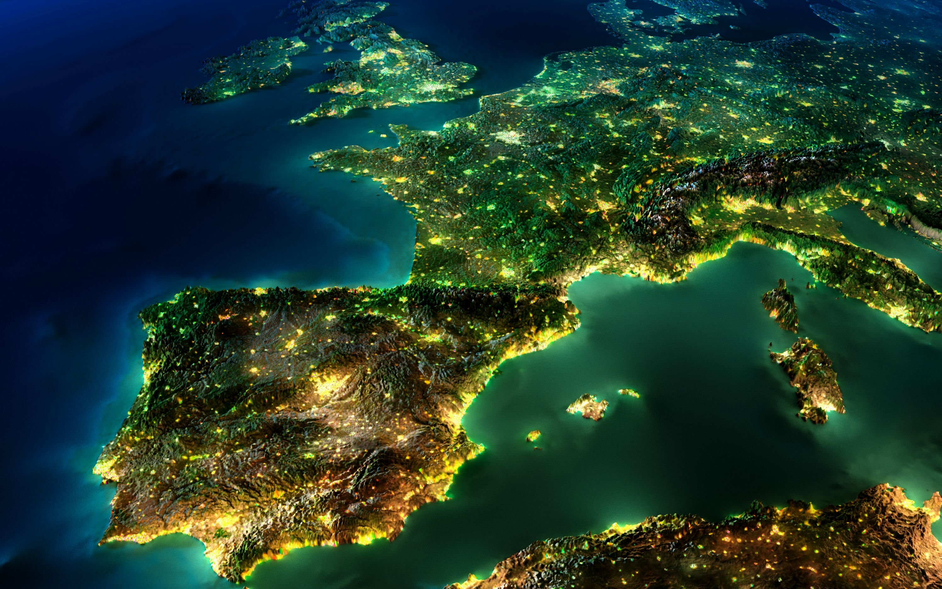 earth, from space, europe, iberian peninsula, night