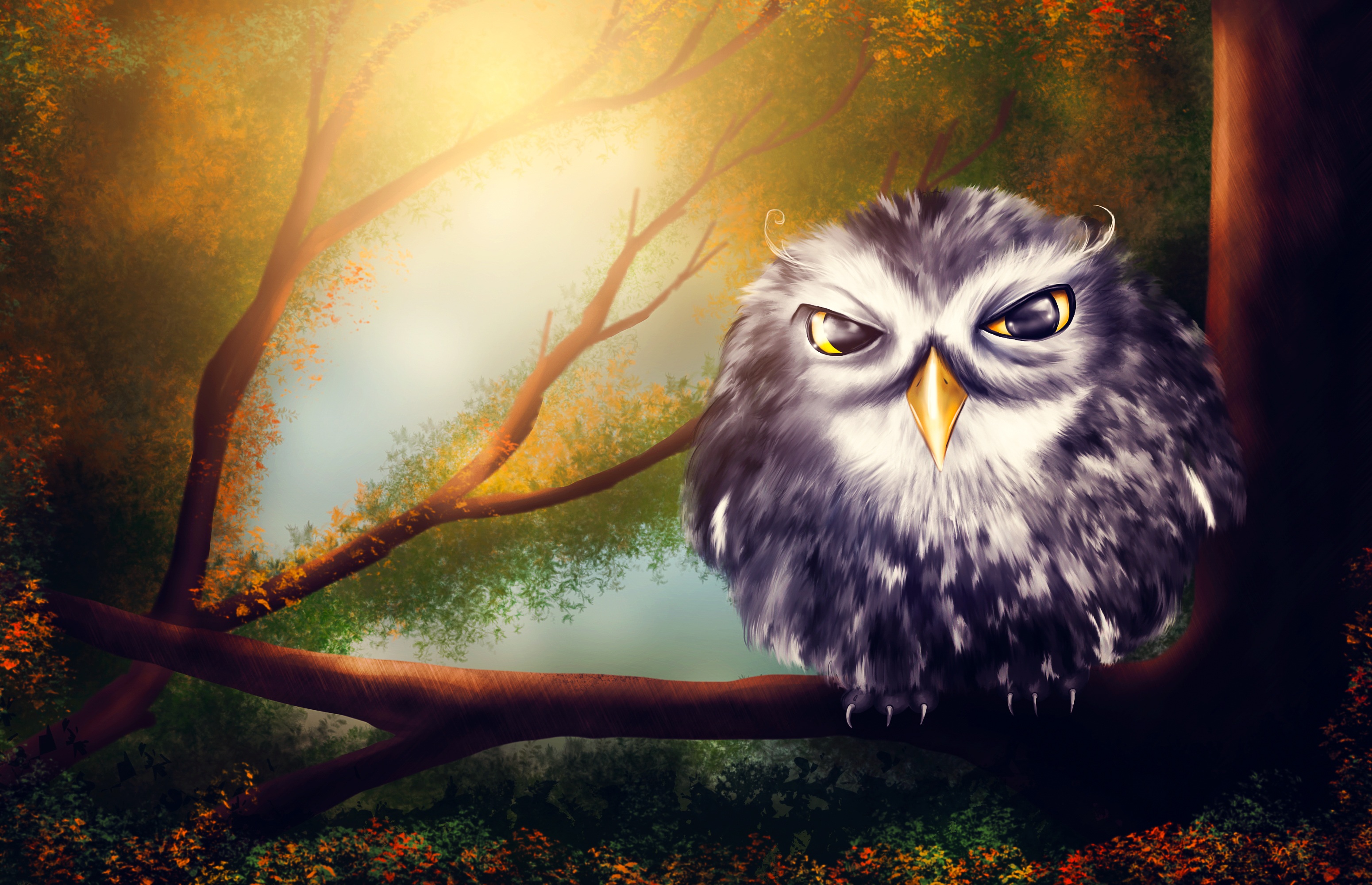 Download mobile wallpaper Branches, Bird, Art, Owl for free.