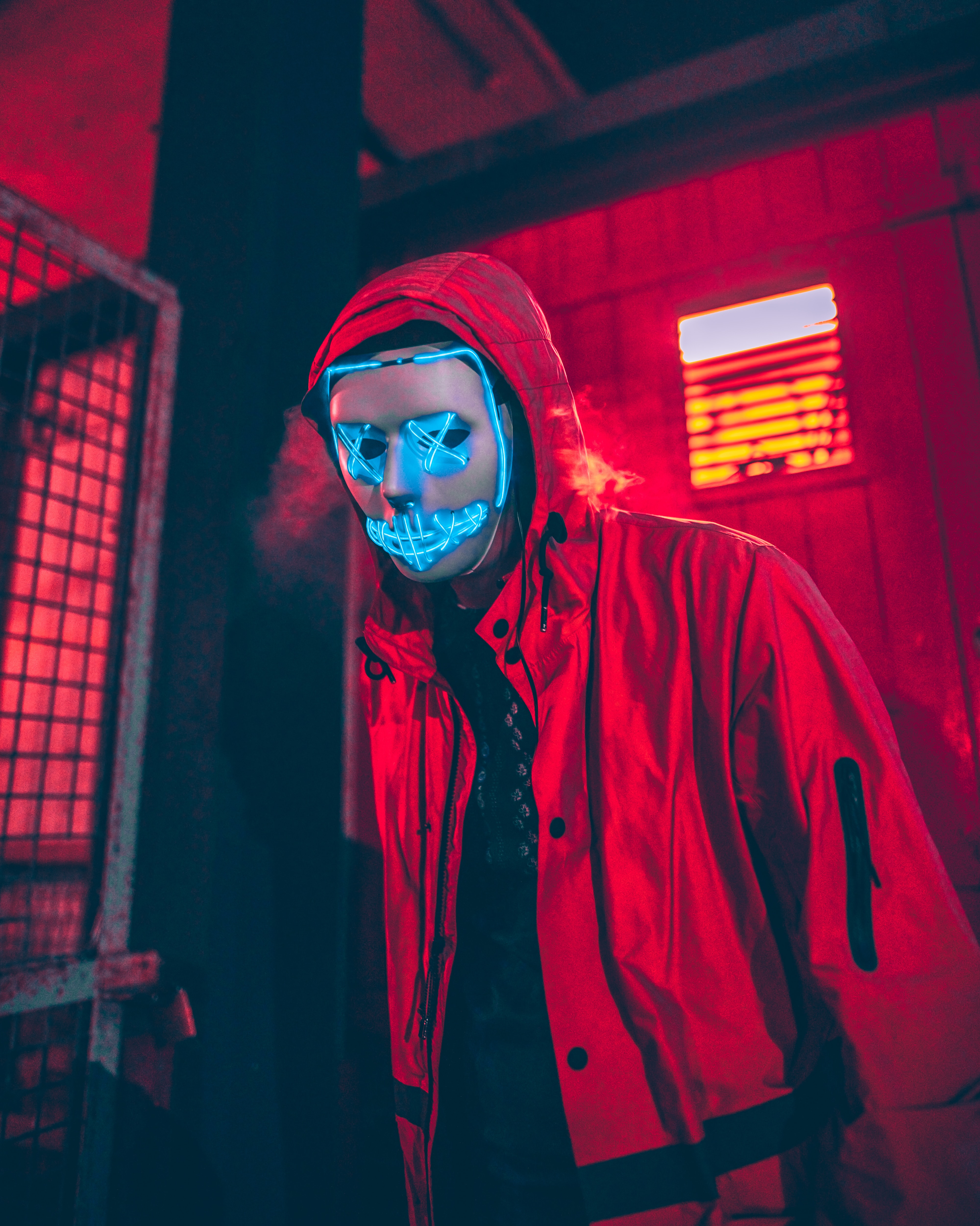 miscellanea, neon mask, red, miscellaneous, mask, human, person, hood