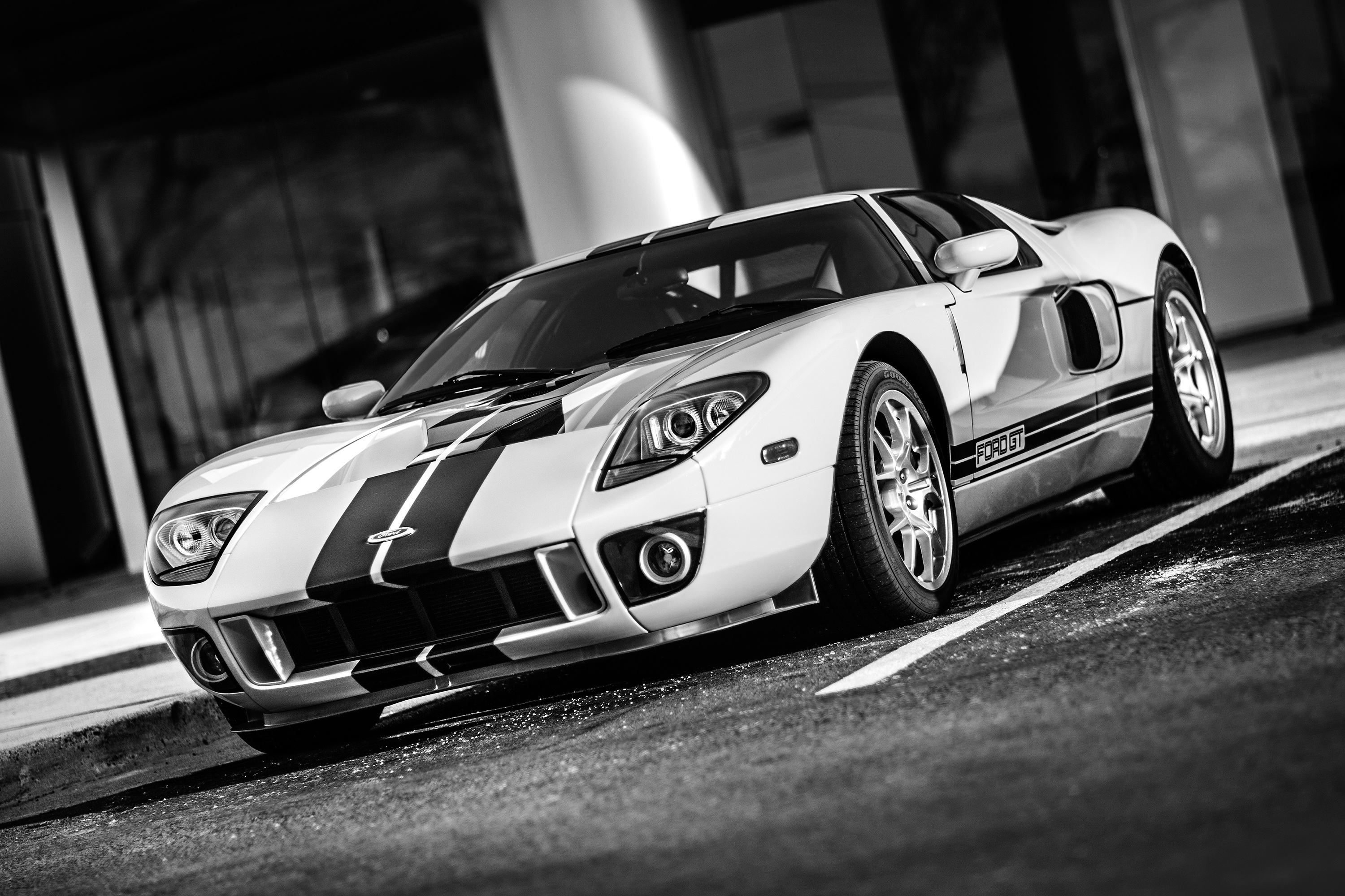Download mobile wallpaper Ford, Car, Supercar, Ford Gt, Vehicles, Black & White for free.