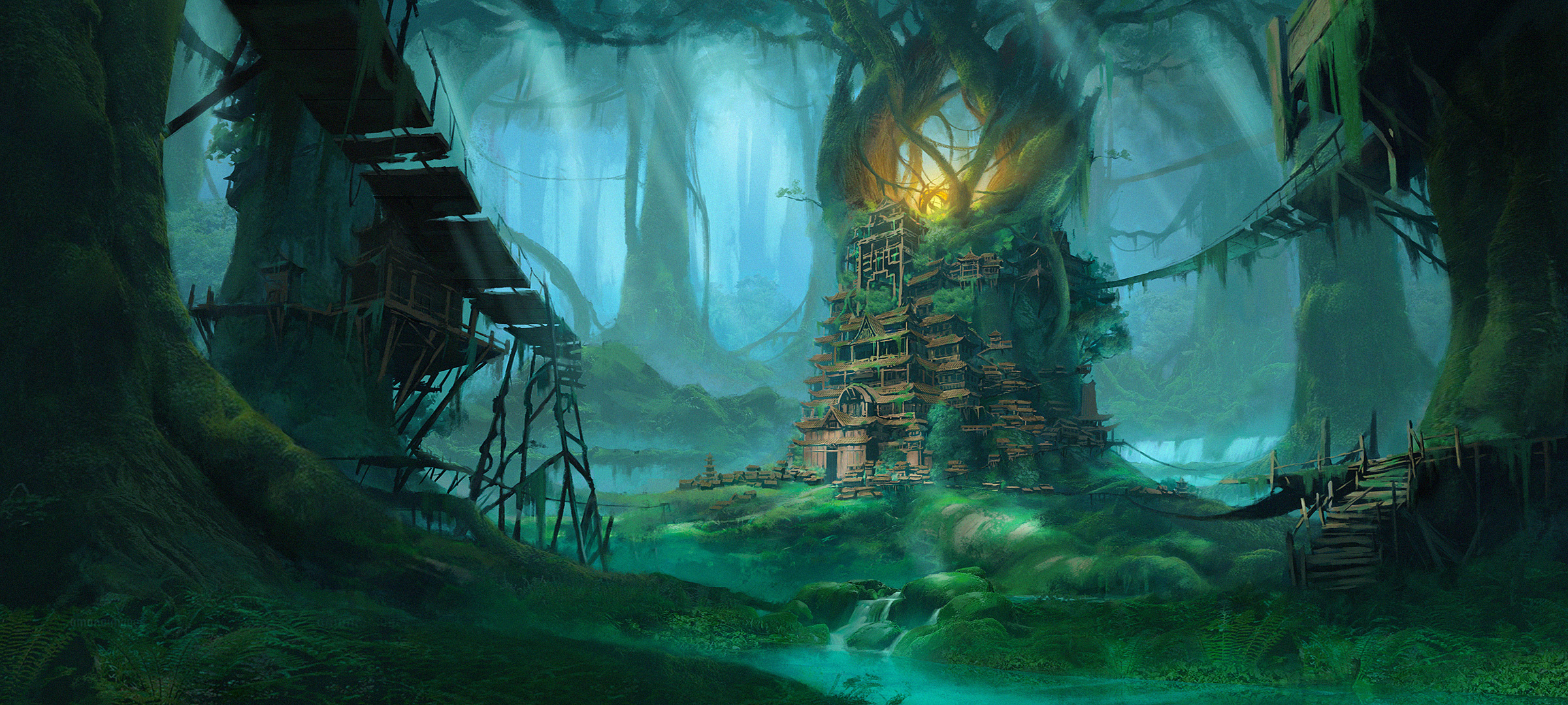 Free download wallpaper Fantasy, Forest, Temple on your PC desktop