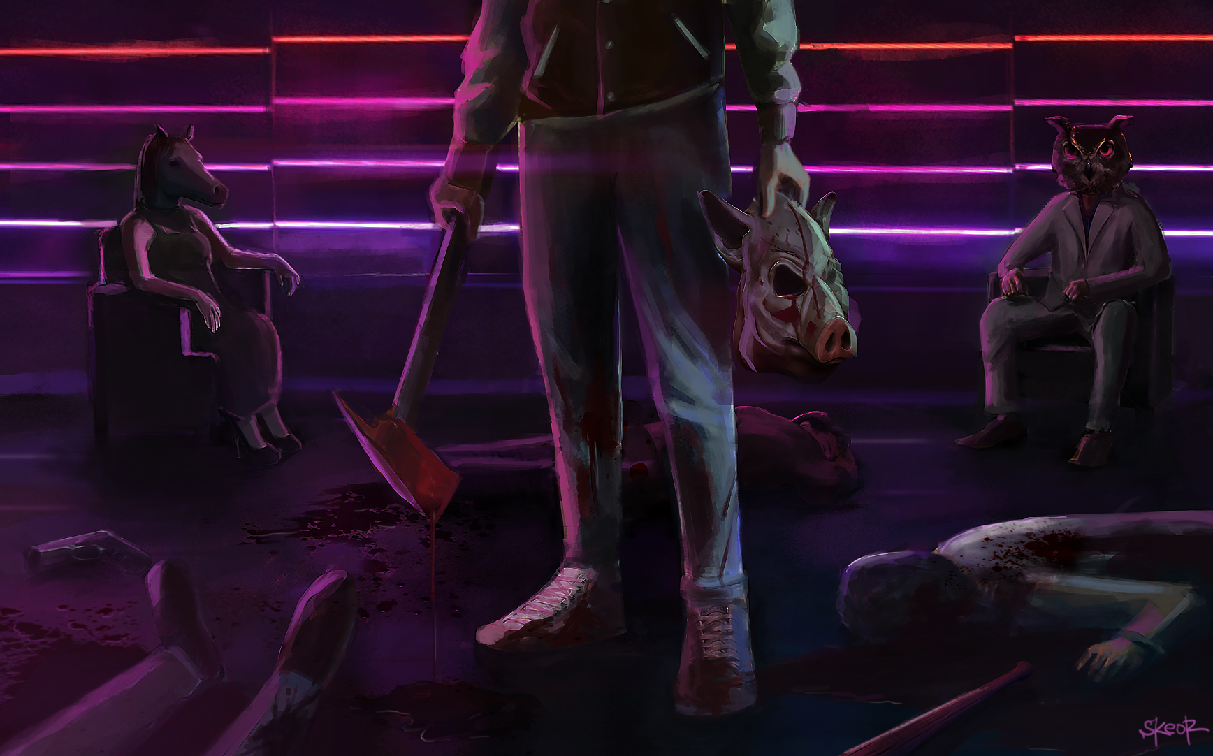 neon, video game, hotline miami 2: wrong number, blood, hotline miami, mask, retro wave