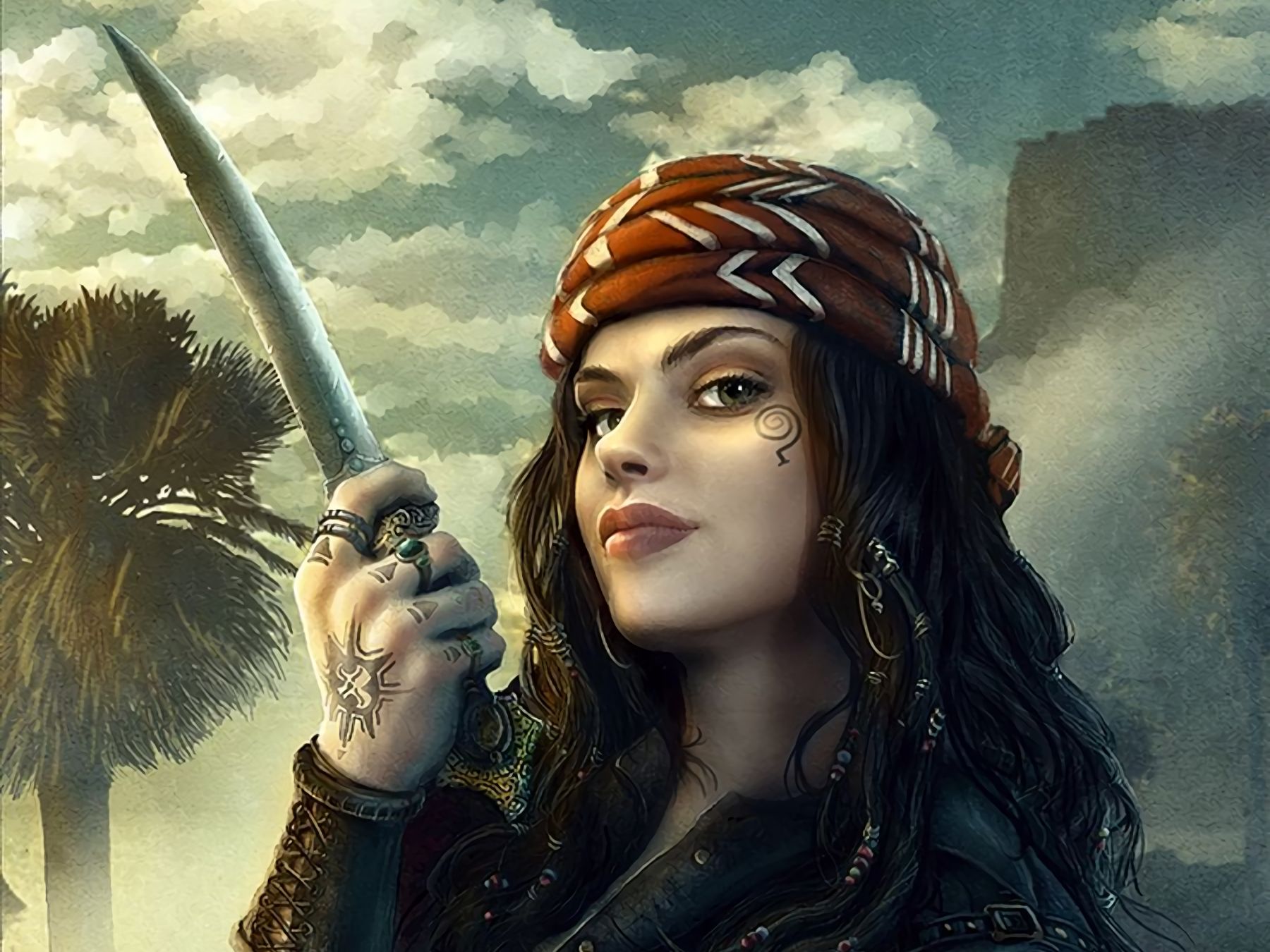 Download mobile wallpaper Fantasy, Tattoo, Sword, Pirate, Women Warrior, Woman Warrior for free.