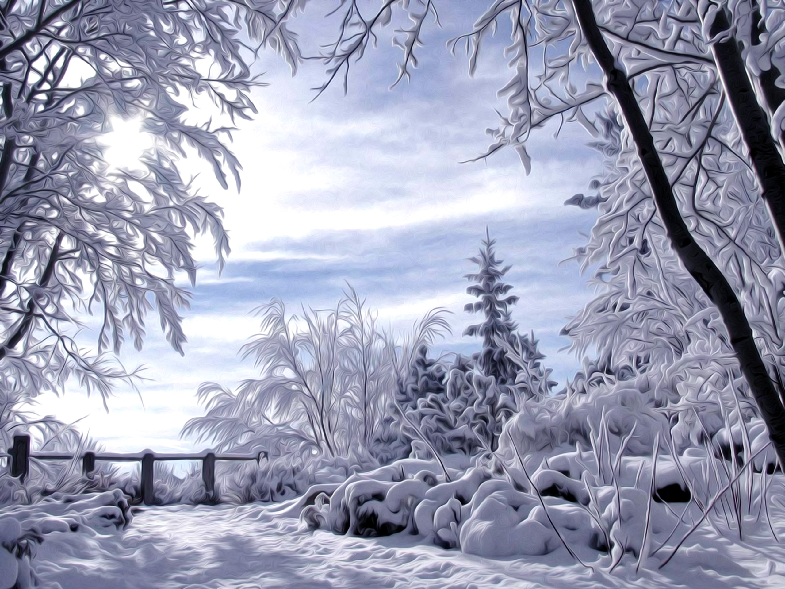 Descarga gratis la imagen Invierno, Nieve, Árbol, Rama, Artístico, Pintura Al Óleo en el escritorio de tu PC