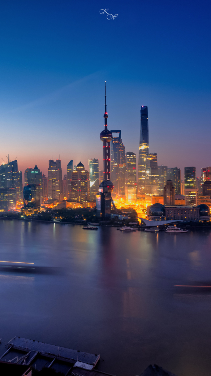 Download mobile wallpaper Cities, Night, Twilight, China, Shanghai, Man Made, Time Lapse for free.