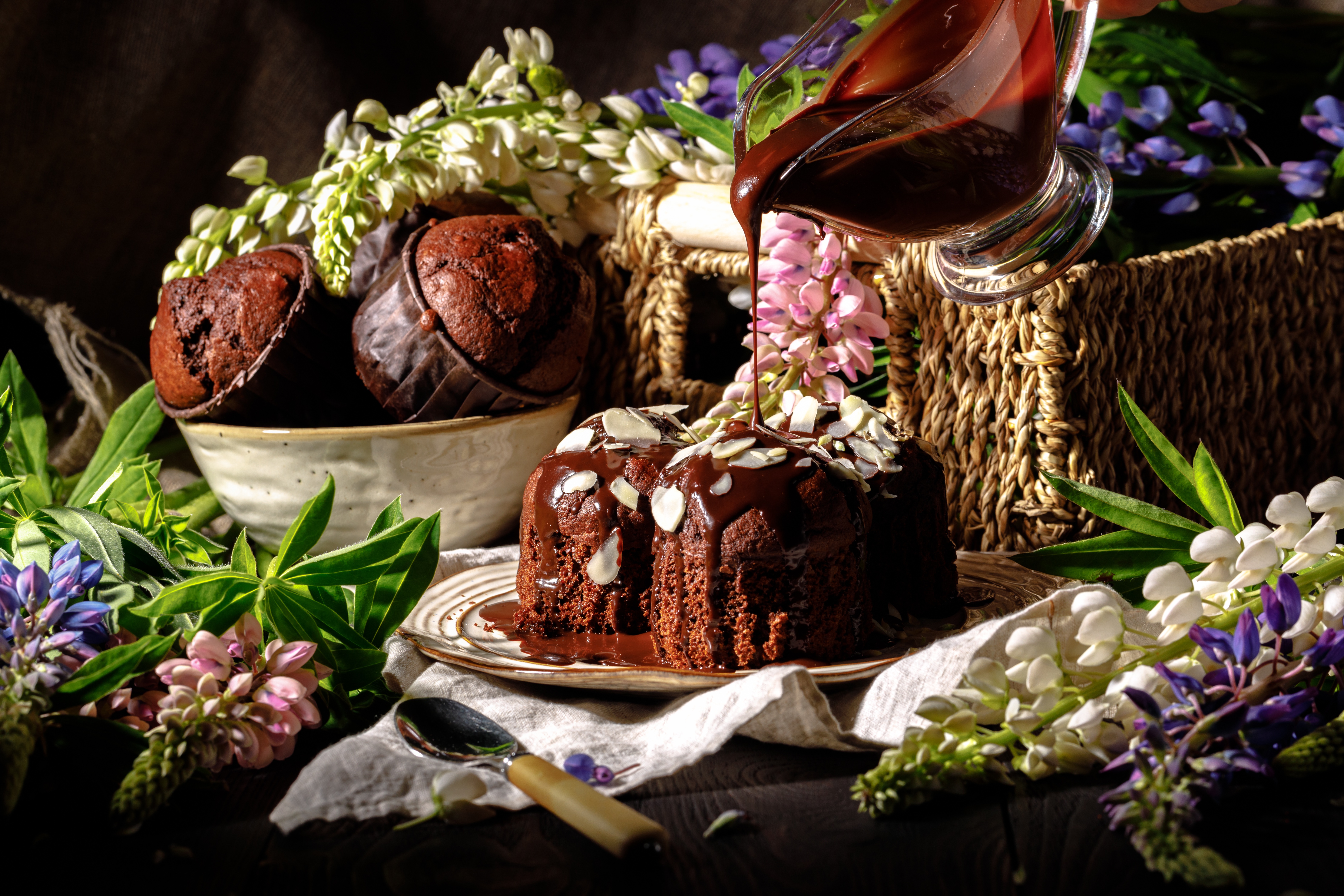 Download mobile wallpaper Food, Dessert, Chocolate, Still Life, Flower, Cake, Cupcake, Pastry for free.