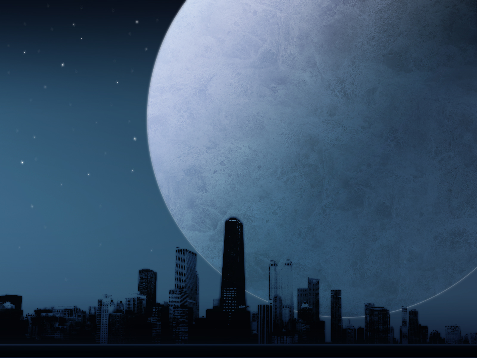Скачать картинку Звезды, Луна, Город, Научная Фантастика в телефон бесплатно.