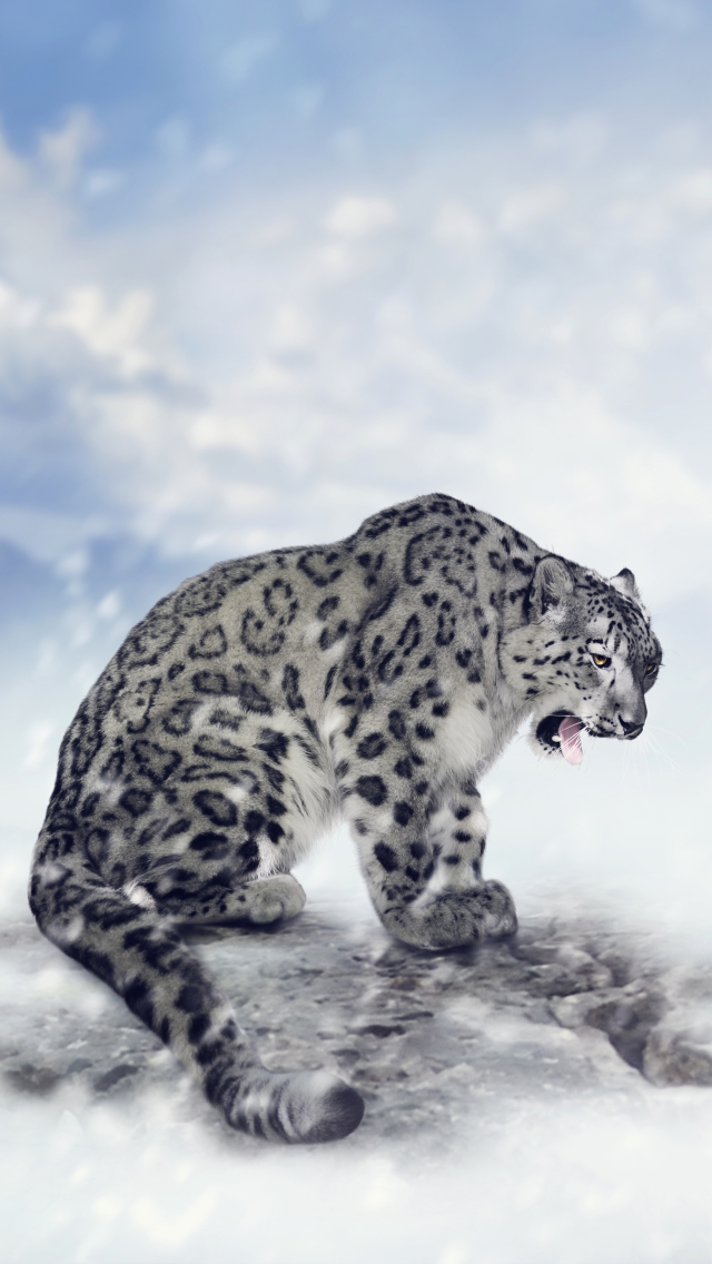 Download mobile wallpaper Cats, Snow Leopard, Animal, Snowfall for free.