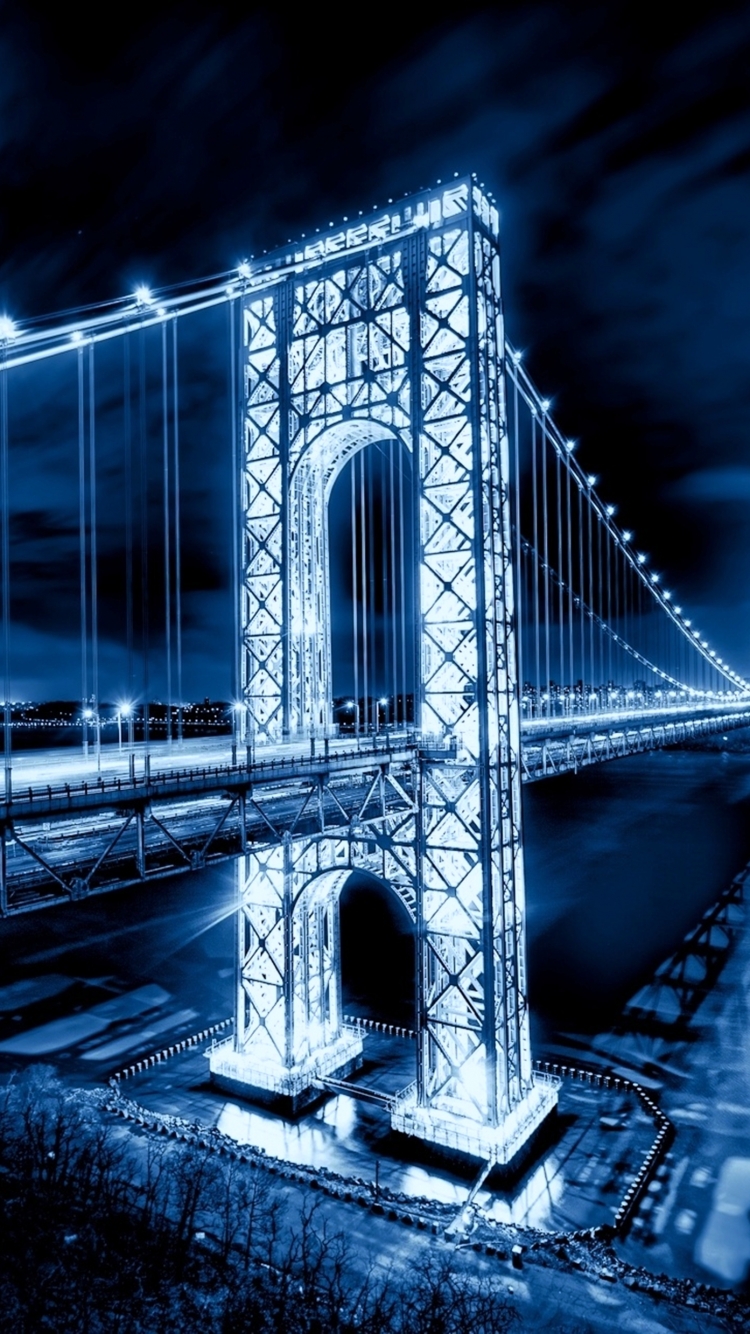 Téléchargez des papiers peints mobile Nuit, Lumière, Pont, Etats Unis, Des Ponts, Construction Humaine, Pont George Washington gratuitement.