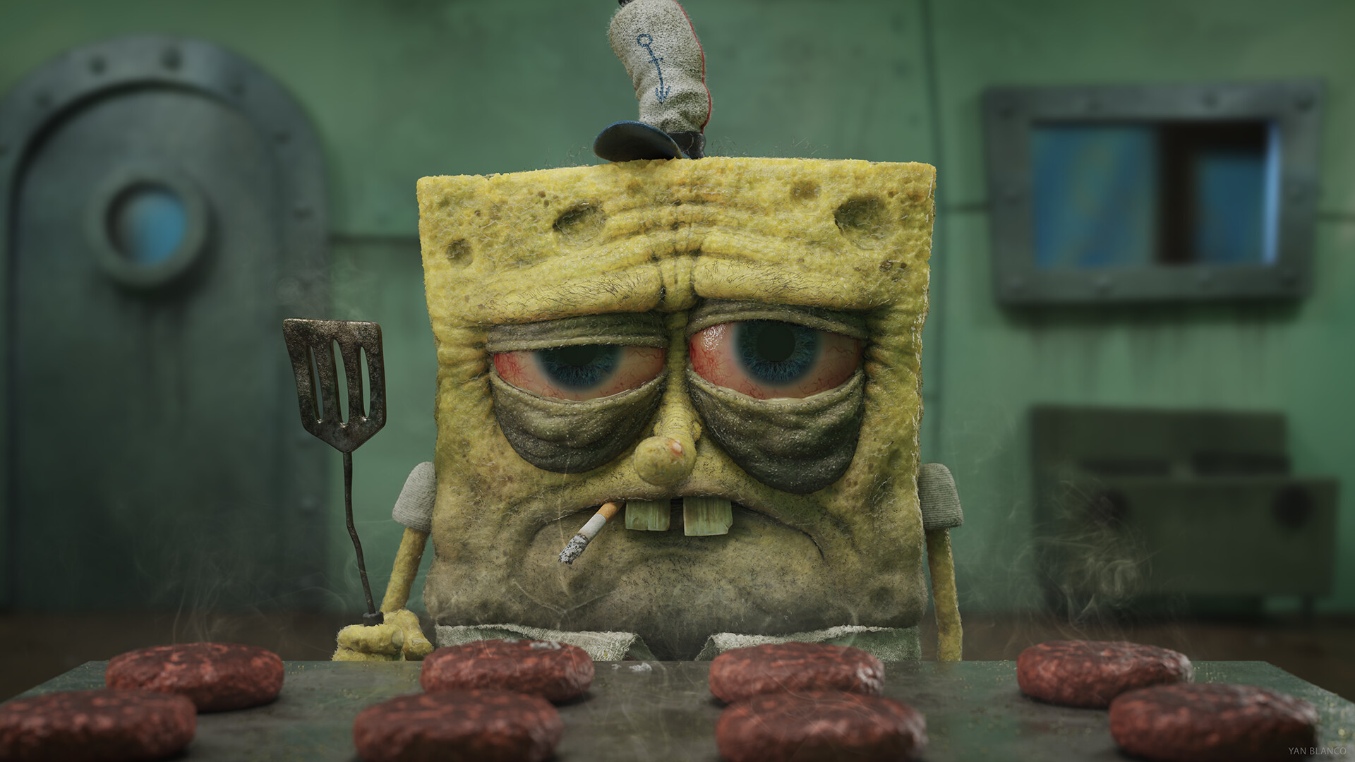 spongebob squarepants, tv show, hamburger, smoking