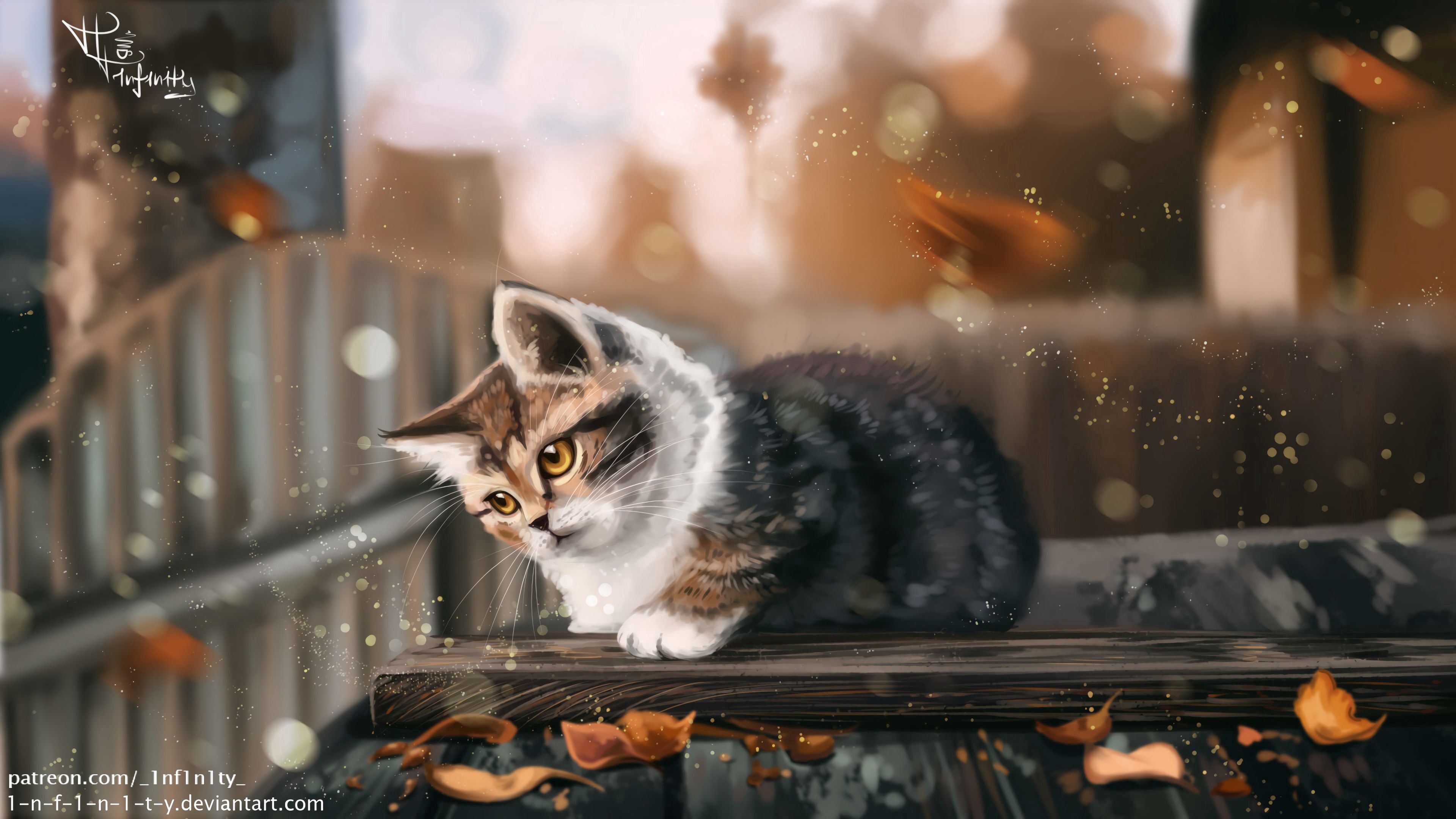 Free download wallpaper Autumn, Kitty, Kitten, Leaves, Cat, Art on your PC desktop