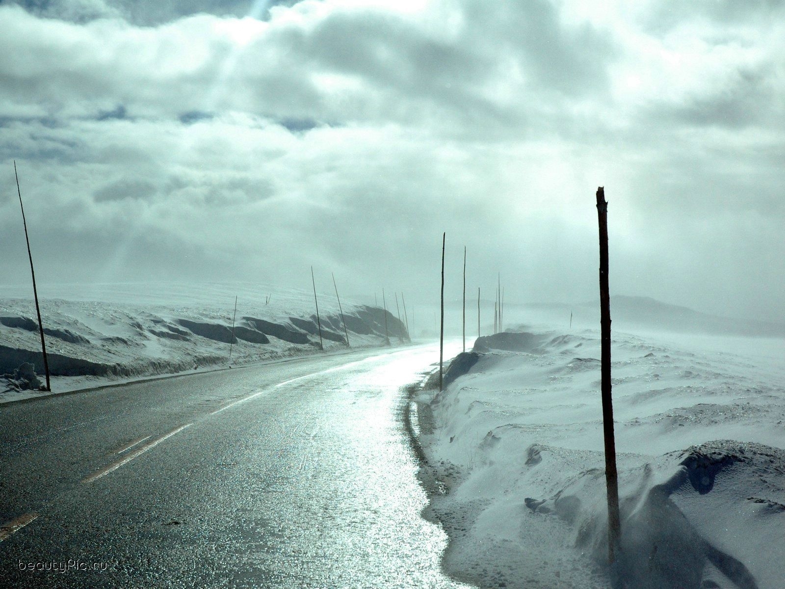 Download mobile wallpaper Roads, Winter, Sky, Landscape for free.