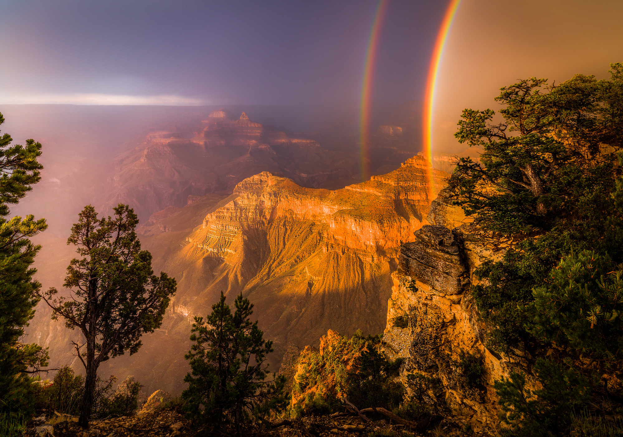 Download mobile wallpaper Landscape, Nature, Canyon, Rainbow, Horizon, Earth, Cliff for free.