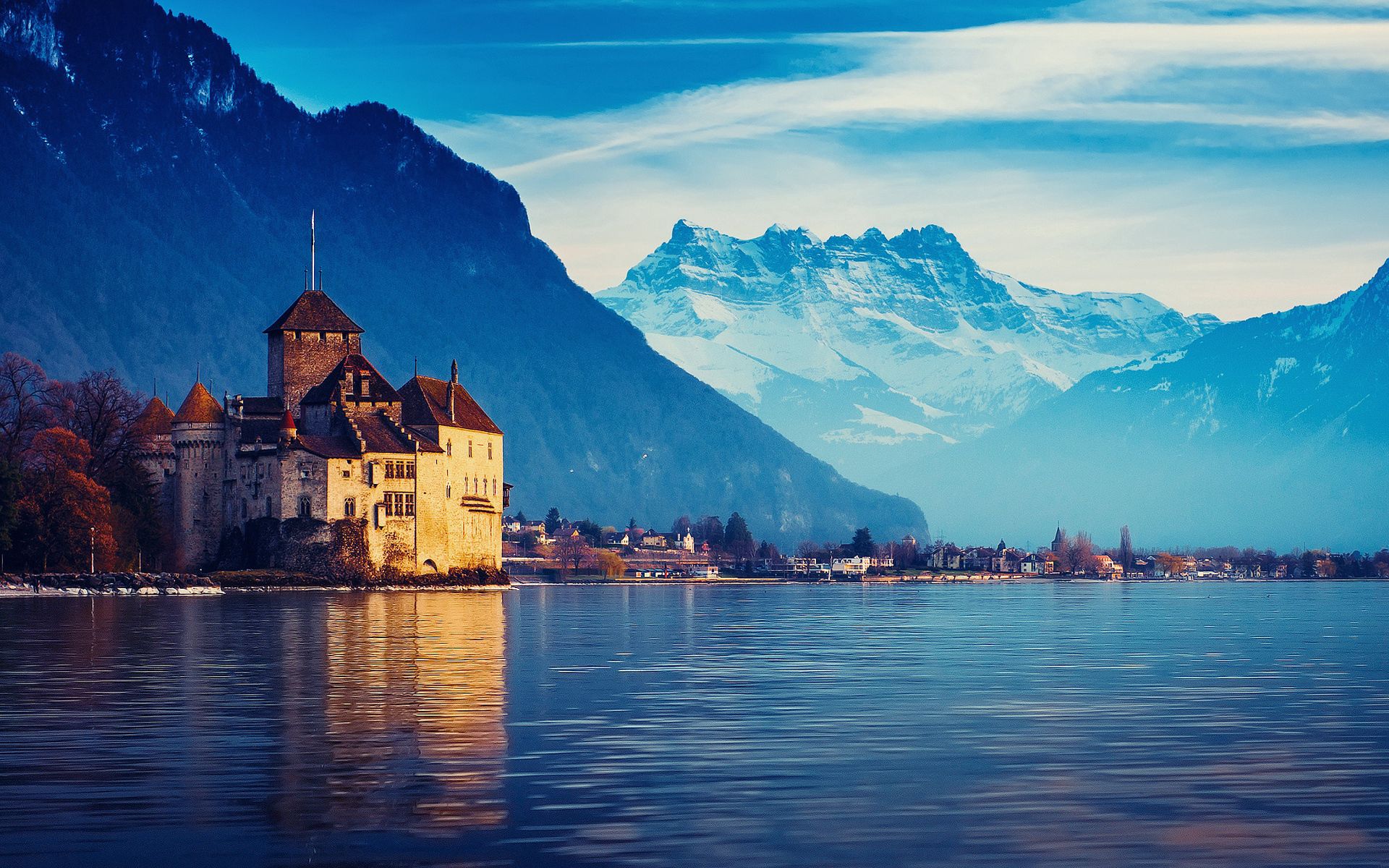 無料モバイル壁紙雪, ジュネーブ湖, スイス, 都市, 山脈, 市をダウンロードします。