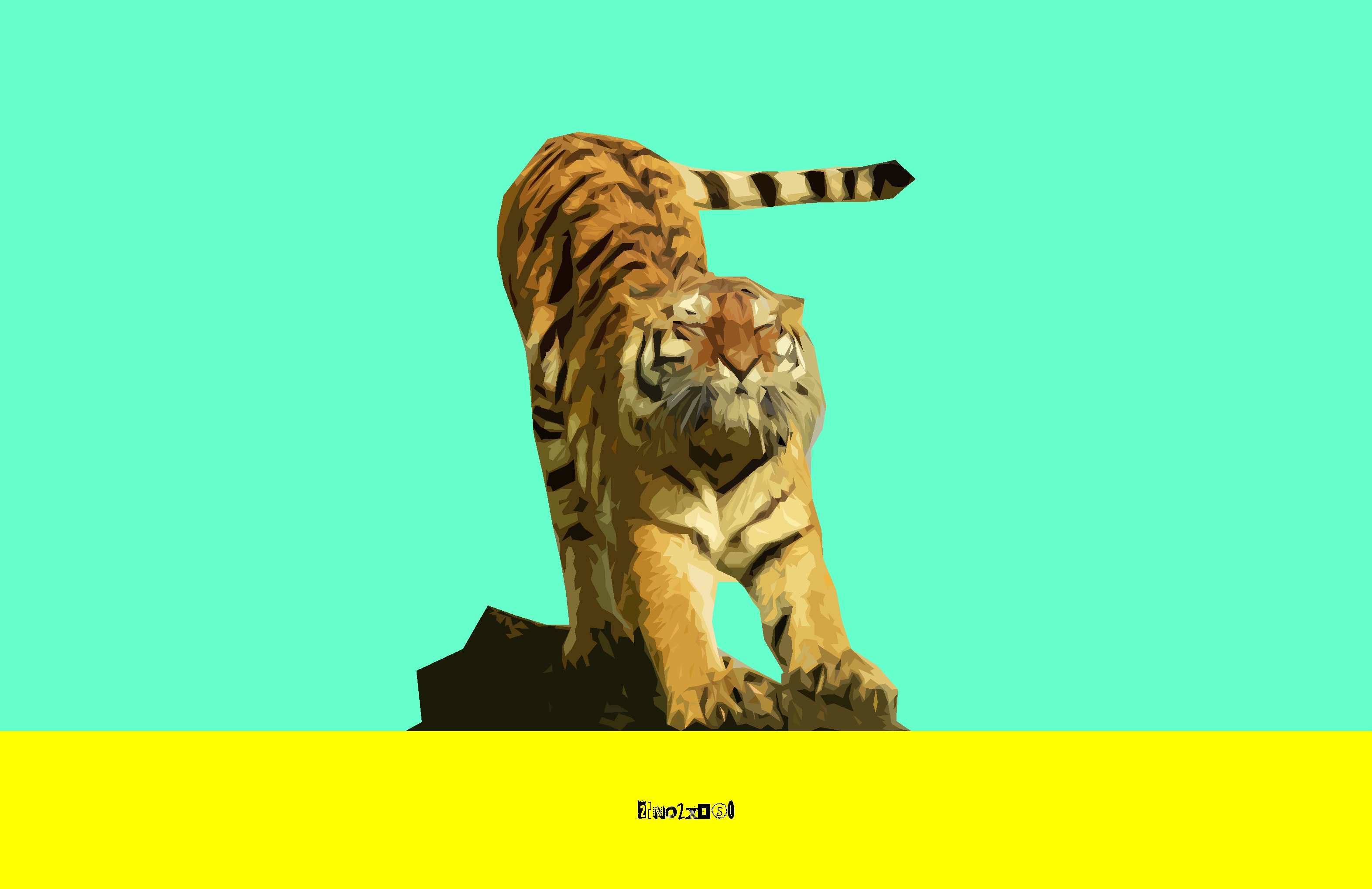 449124 Hintergrundbild herunterladen tiere, tiger, cyan, minimalistisch, einfach, gelb, katzen - Bildschirmschoner und Bilder kostenlos