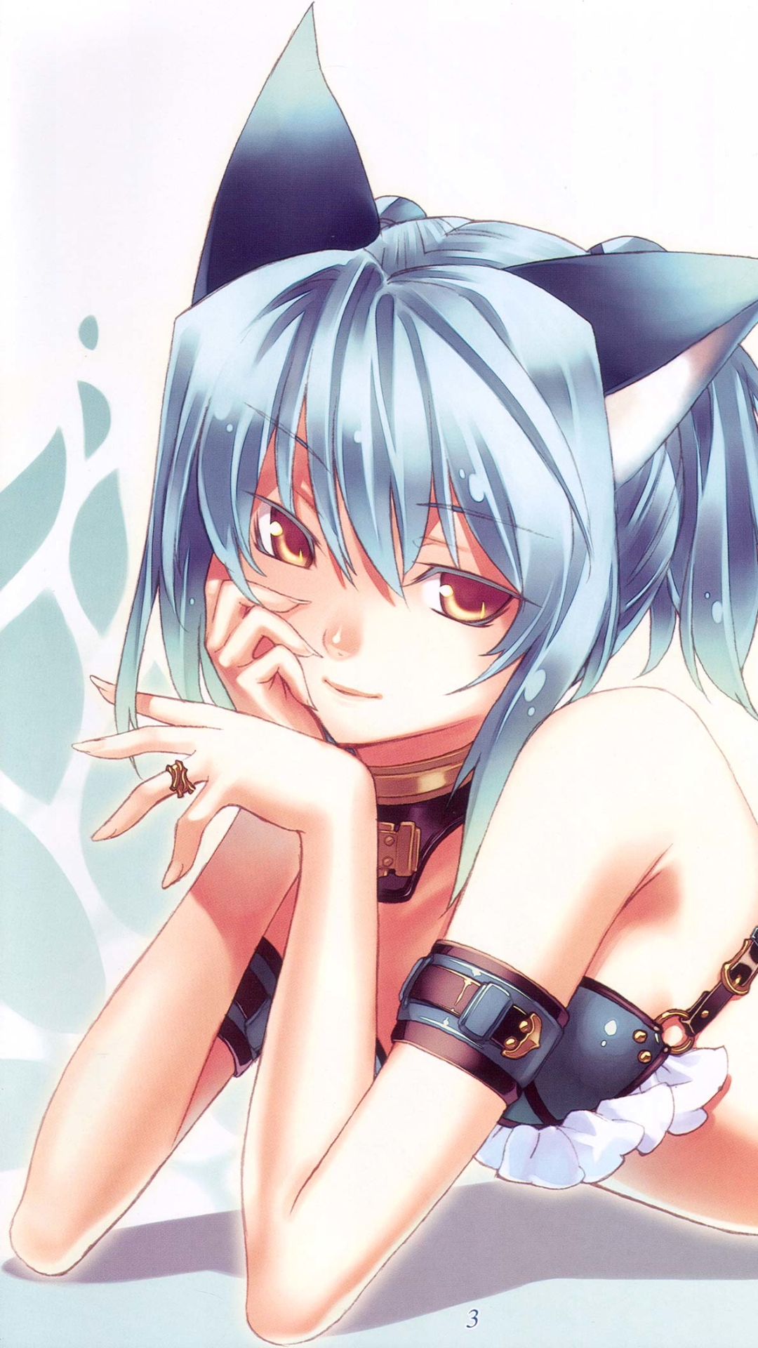 Download mobile wallpaper Anime, Smile, Yellow Eyes, Original, Blue Hair, Short Hair, Cat Girl for free.