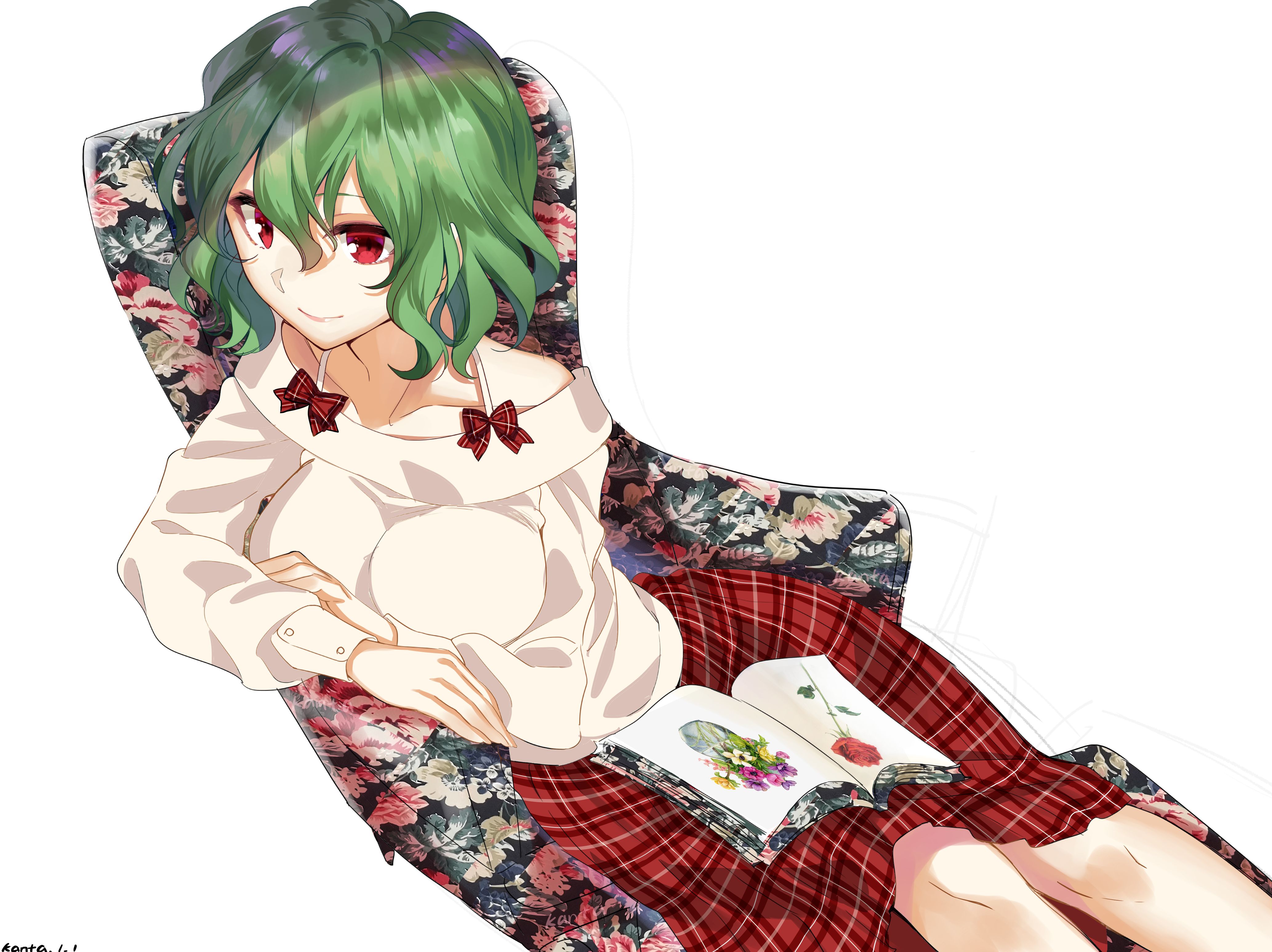 Free download wallpaper Anime, Green Hair, Red Eyes, Touhou, Short Hair, Yuuka Kazami on your PC desktop