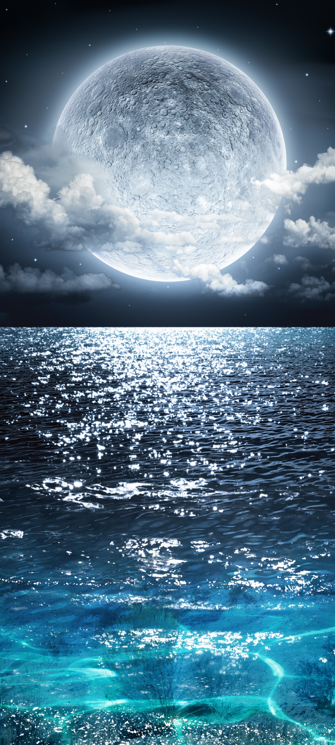 Handy-Wallpaper Mond, Ozean, Nacht, Meer, Erde/natur kostenlos herunterladen.