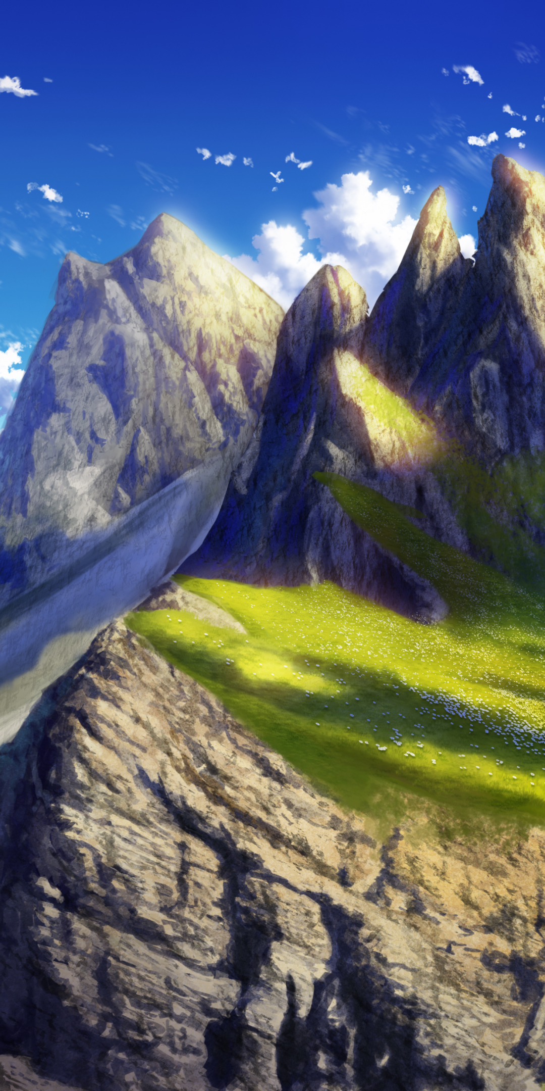 Download mobile wallpaper Anime, Landscape, Mountain, Flower for free.