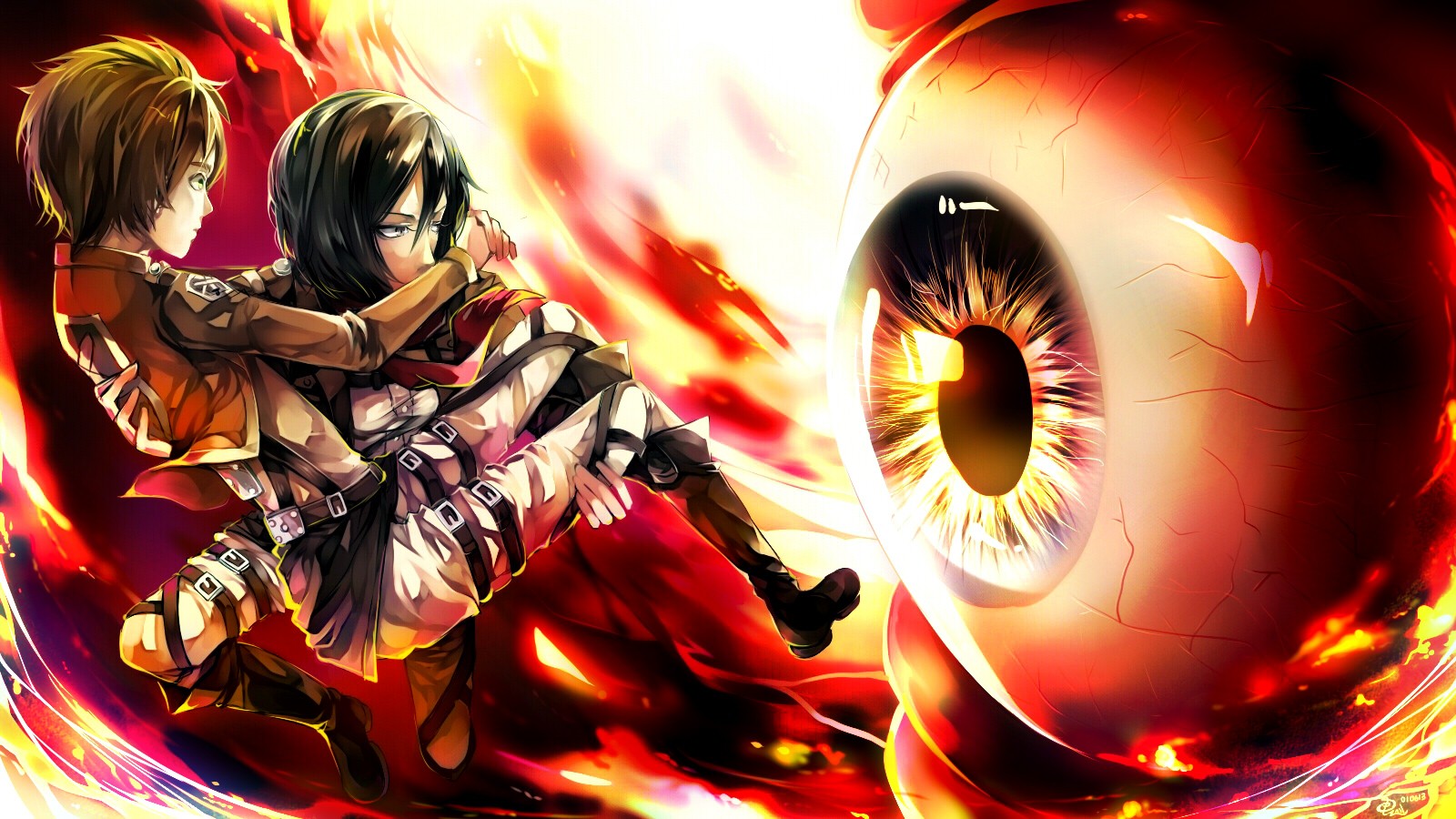Laden Sie das Animes, Eren Jäger, Mikasa Ackermann, Attack On Titan-Bild kostenlos auf Ihren PC-Desktop herunter