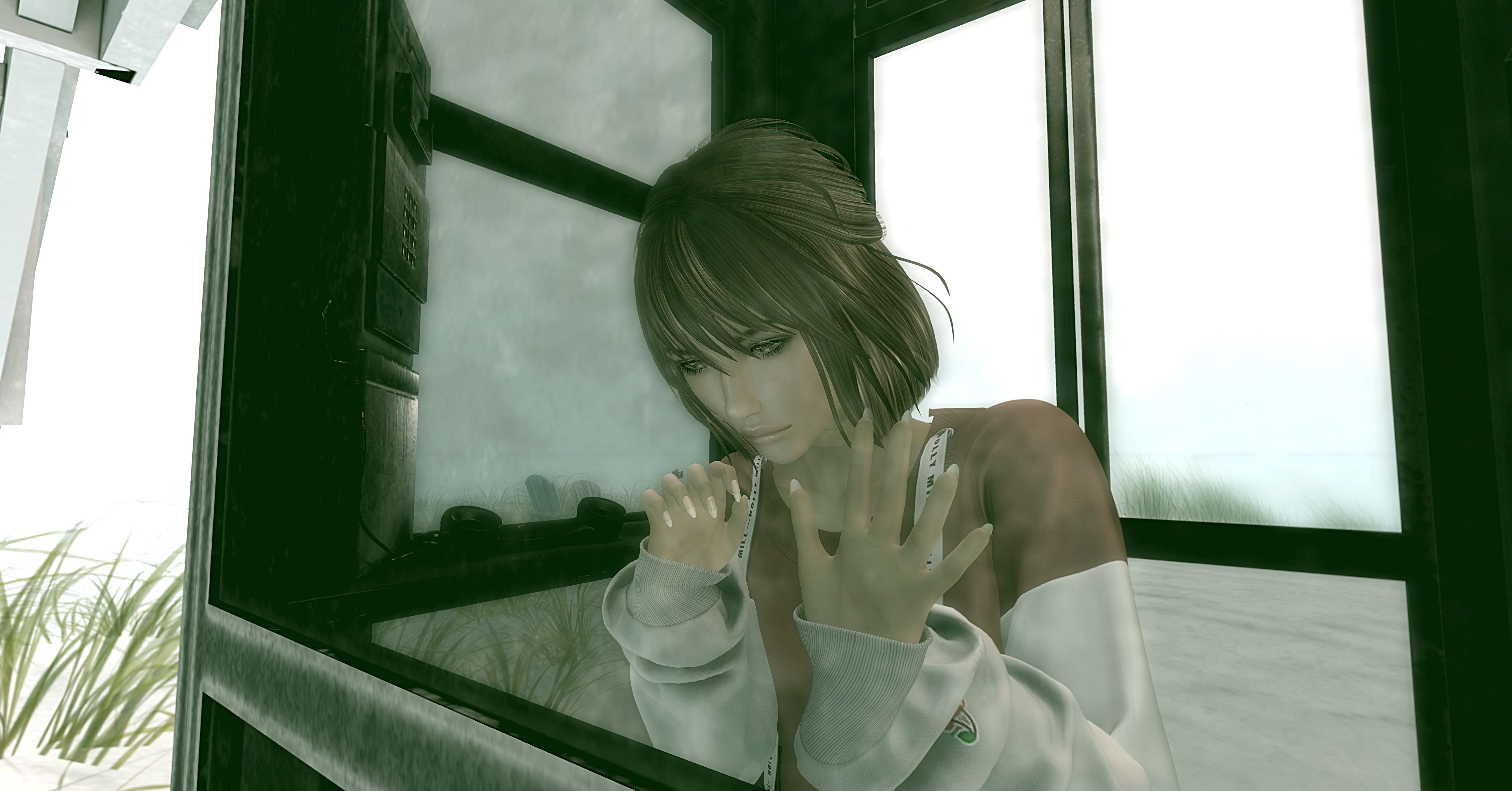Download mobile wallpaper Window, Sorrow, Art, Girl, Sadness, 3D for free.
