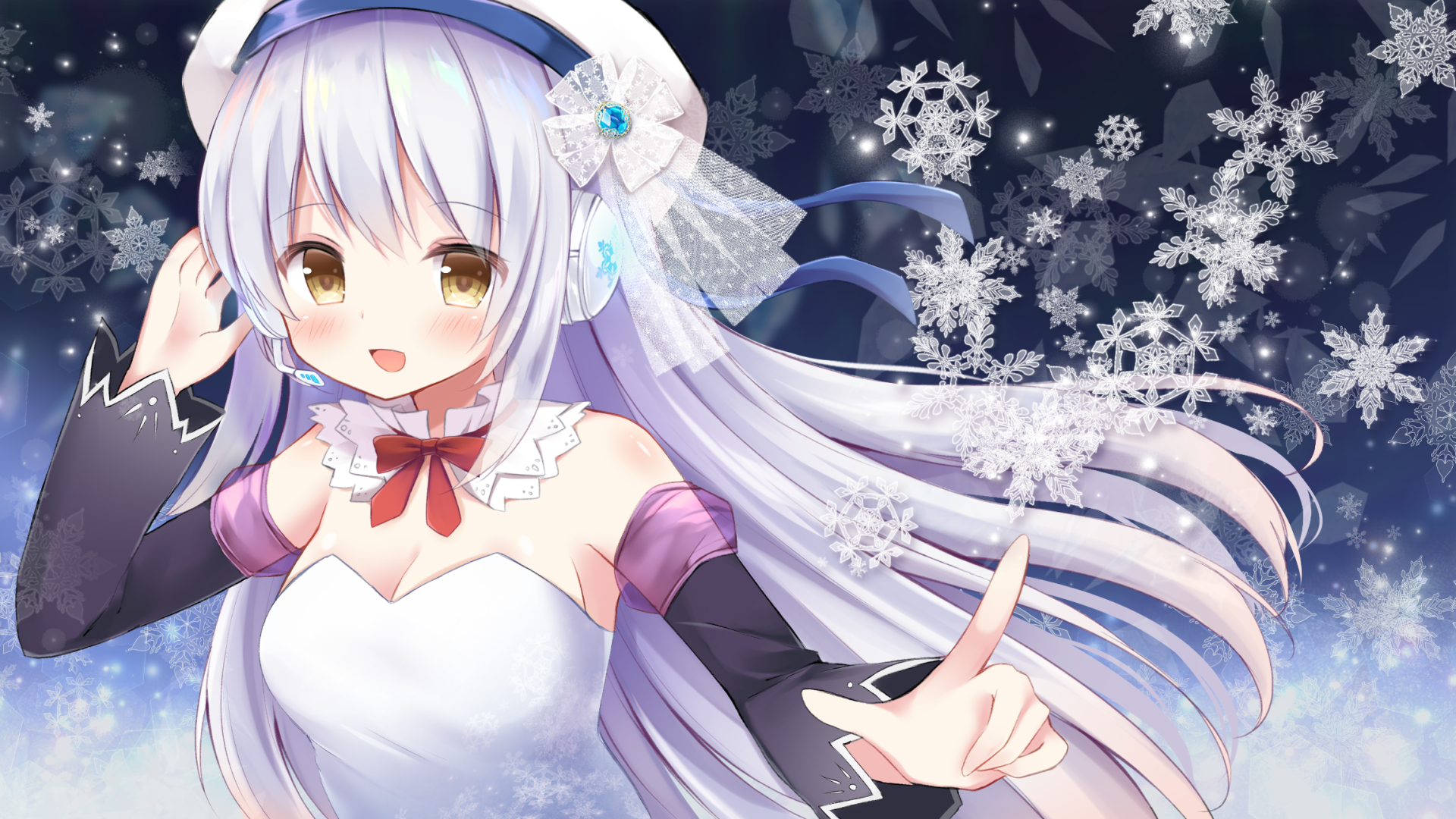 Handy-Wallpaper Schnee, Kleid, Original, Schleife, Animes, Weißes Haar kostenlos herunterladen.