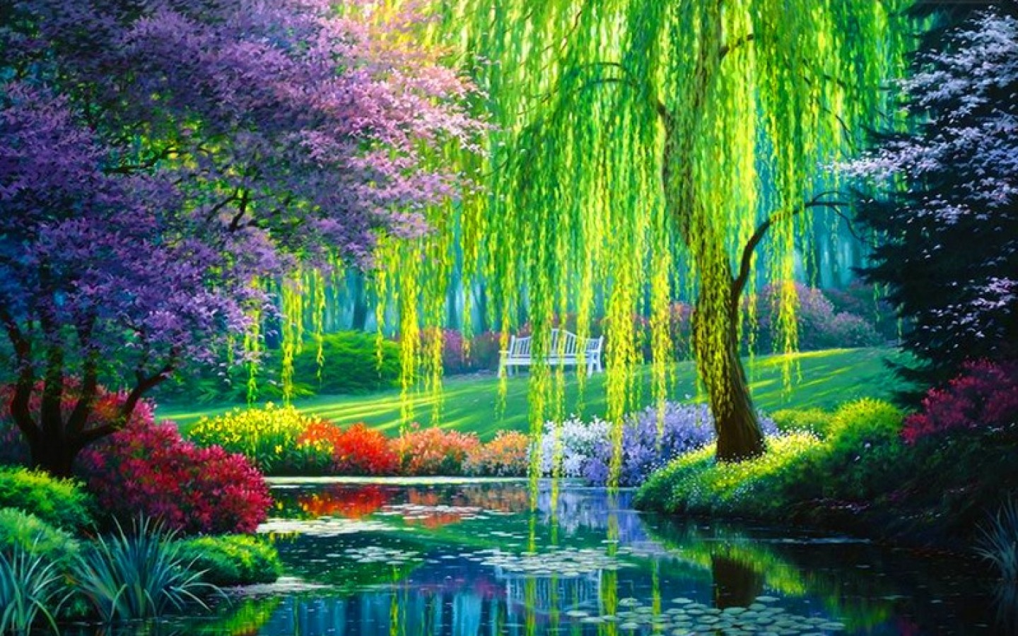 Baixe gratuitamente a imagem Lago, Flor, Parque, Árvore, Florescer, Arbusto, Terra, Primavera, Artistico na área de trabalho do seu PC
