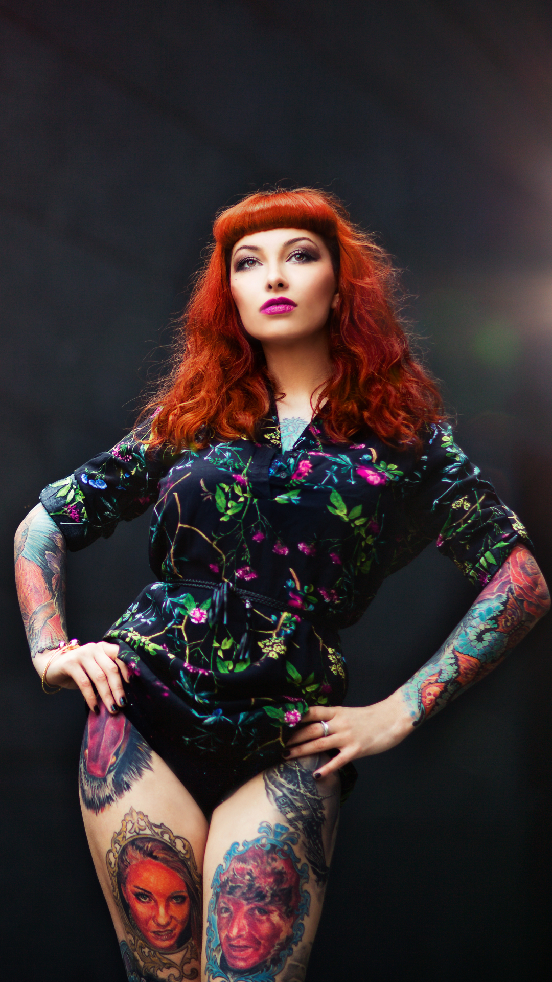 Download mobile wallpaper Redhead, Tattoo, Model, Women, Brown Eyes, Lipstick for free.