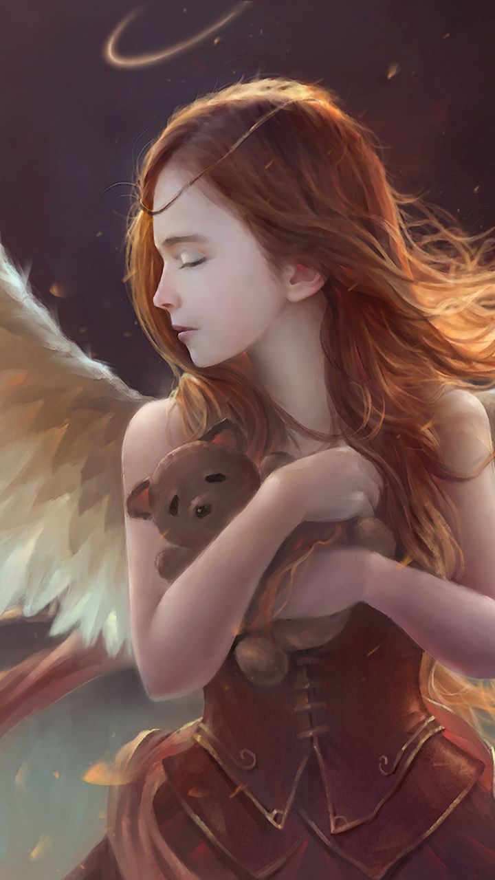 Download mobile wallpaper Fantasy, Teddy Bear, Wings, Angel, Child for free.