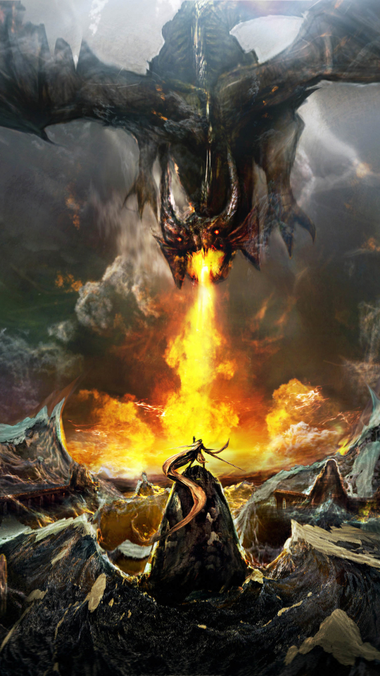 Download mobile wallpaper Fantasy, Fire, Dragon, Warrior for free.