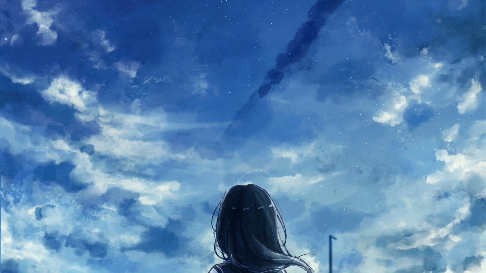 Free download wallpaper Anime, Sky, Cloud, Original, Black Hair, Long Hair on your PC desktop