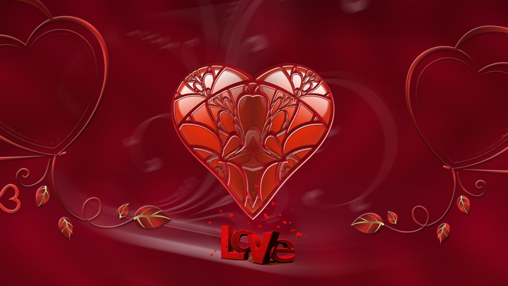 Скачать обои бесплатно Любовь, Красный, Листва, Сердце, День Святого Валентина, Праздничные картинка на рабочий стол ПК