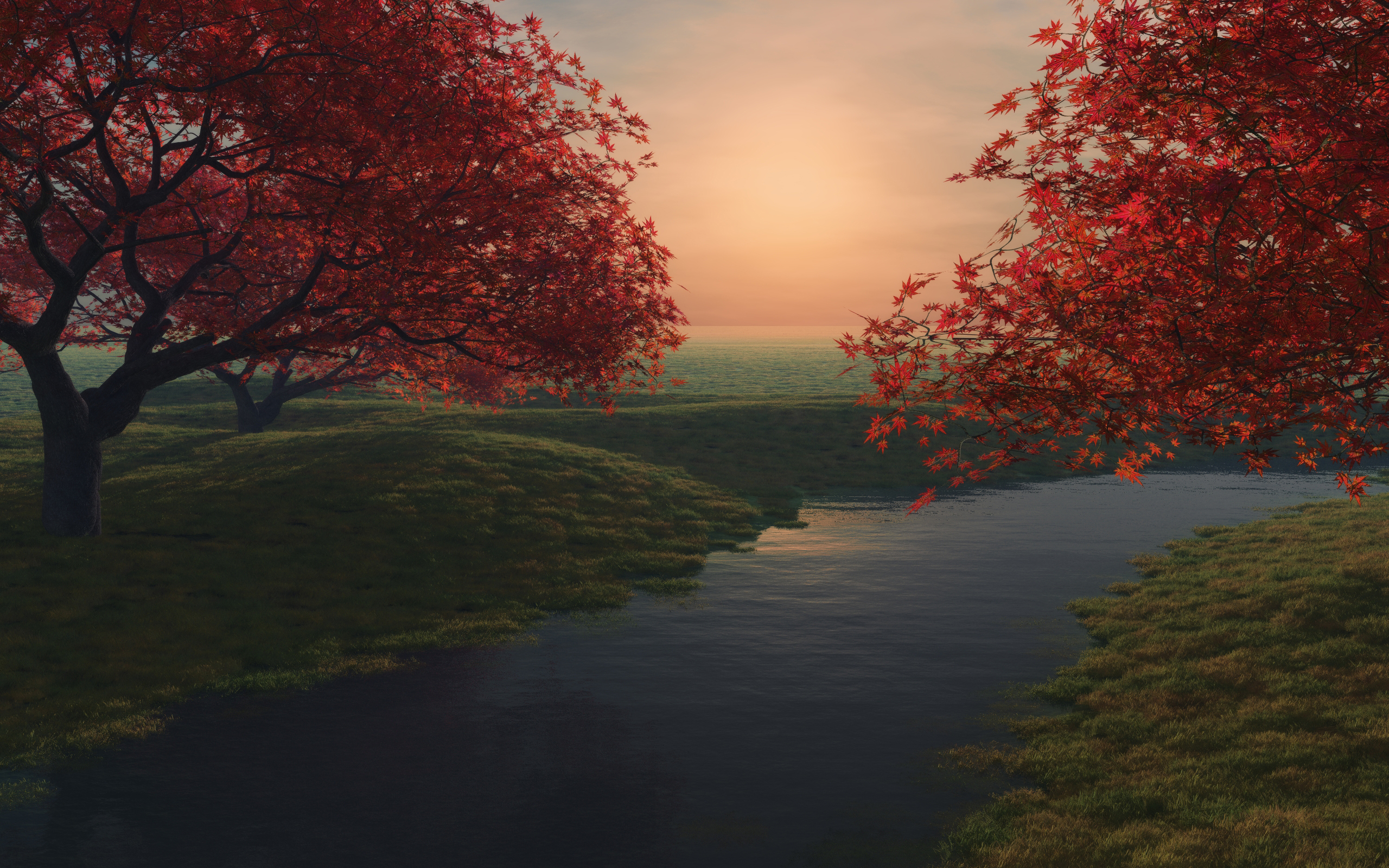 Download background dusk, artistic, landscape, fall