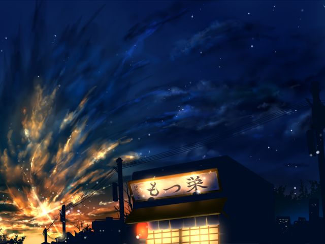 Free download wallpaper Anime, Stars, Night, Light, Lantern, Sign, Japanese, Original on your PC desktop