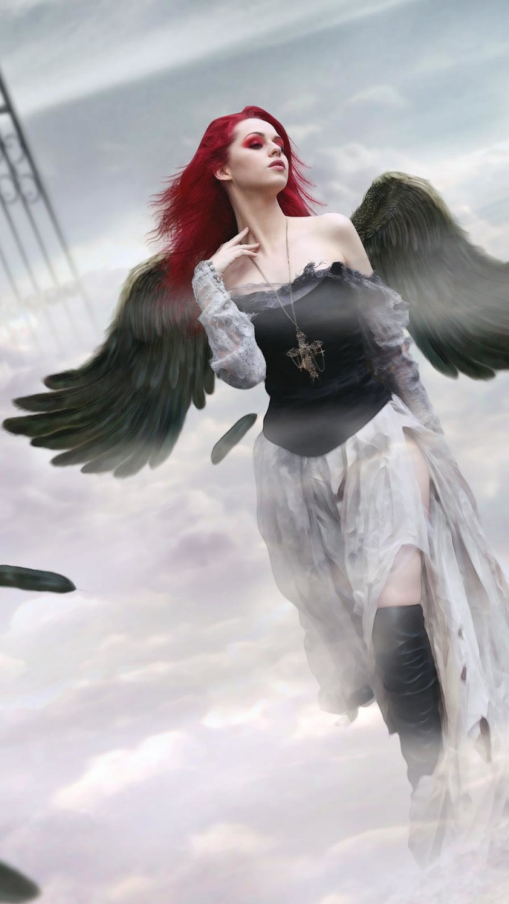 Download mobile wallpaper Fantasy, Gothic, Angel, Red Hair for free.
