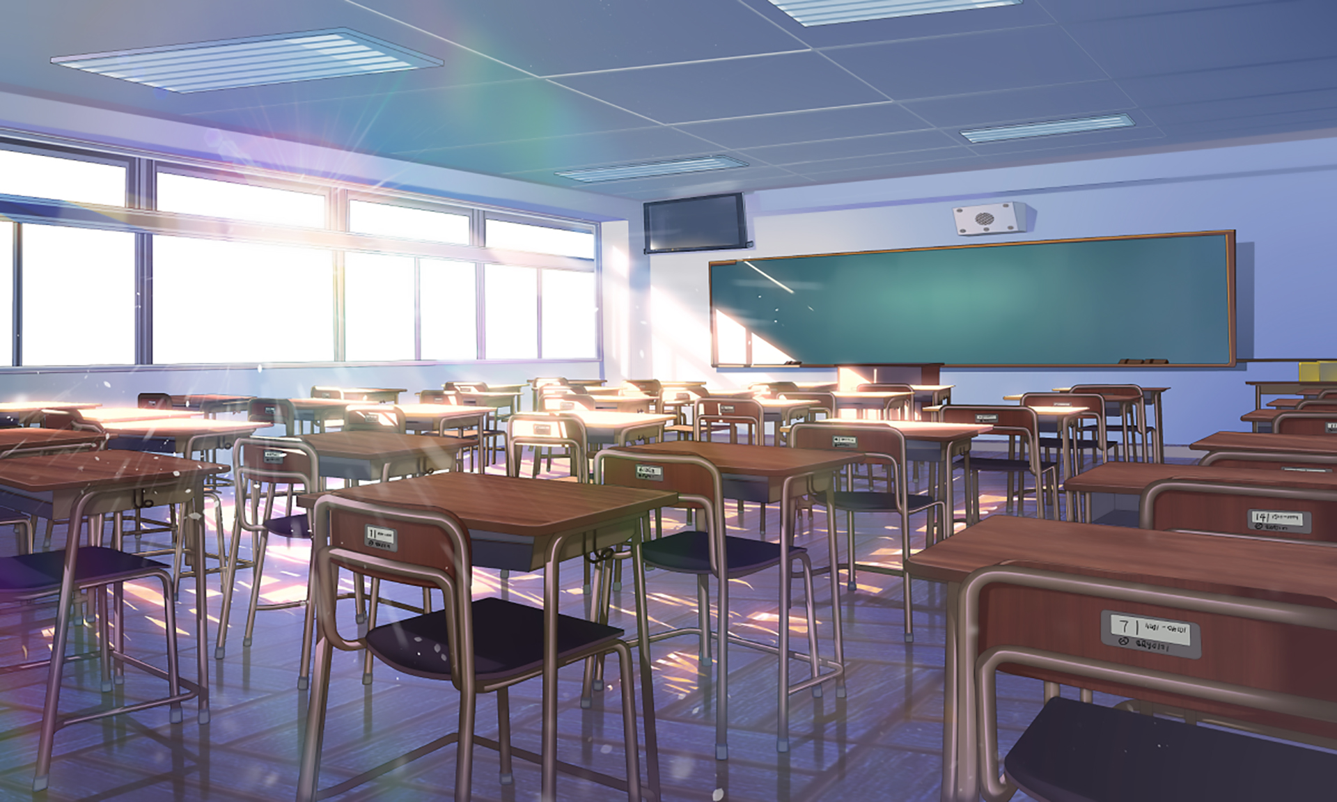 anime, original, chair, classroom, sunshine, table