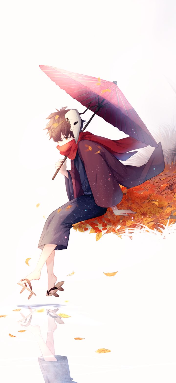 Download mobile wallpaper Anime, Leaf, Umbrella, Original for free.