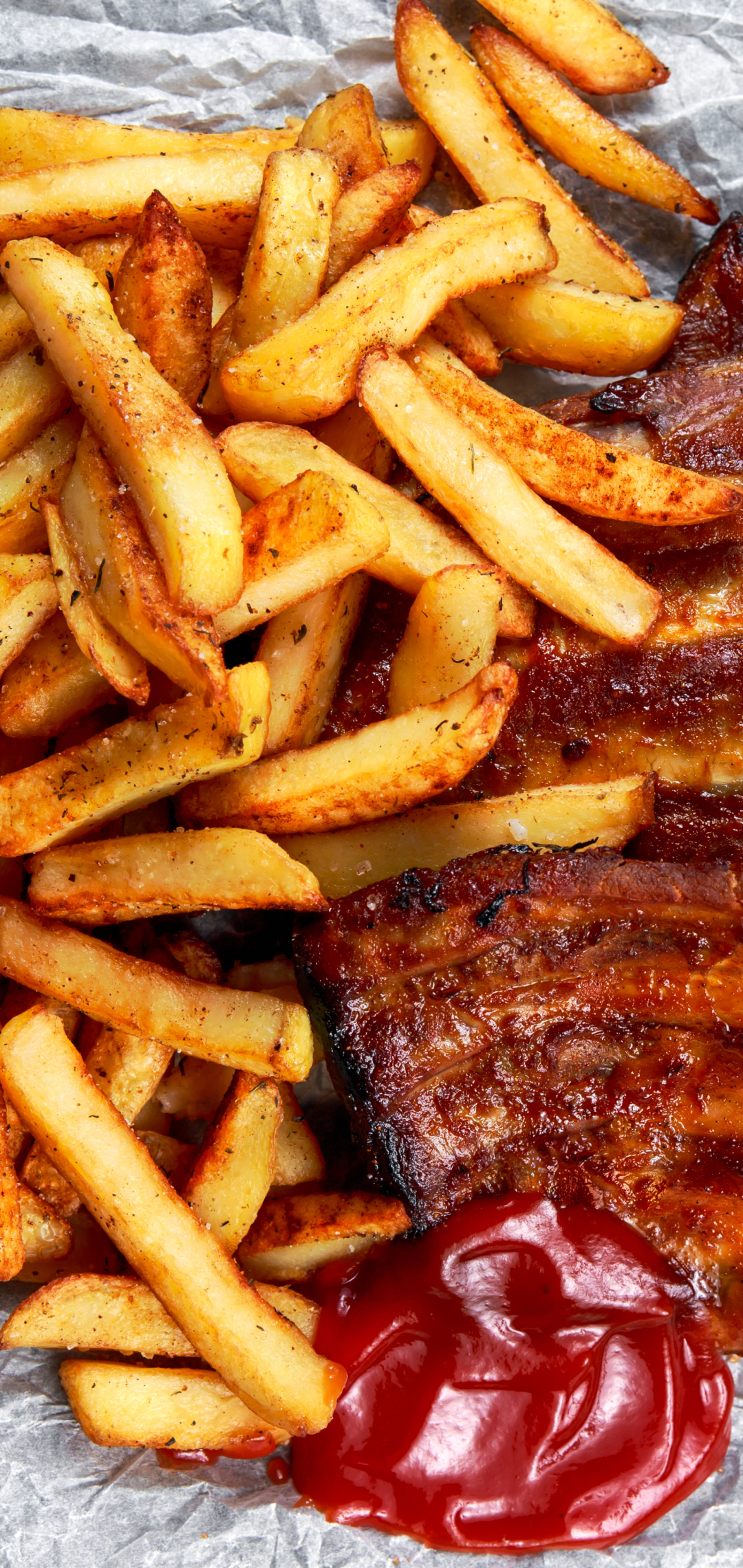 Download mobile wallpaper Food, Meat, Meal, French Fries for free.