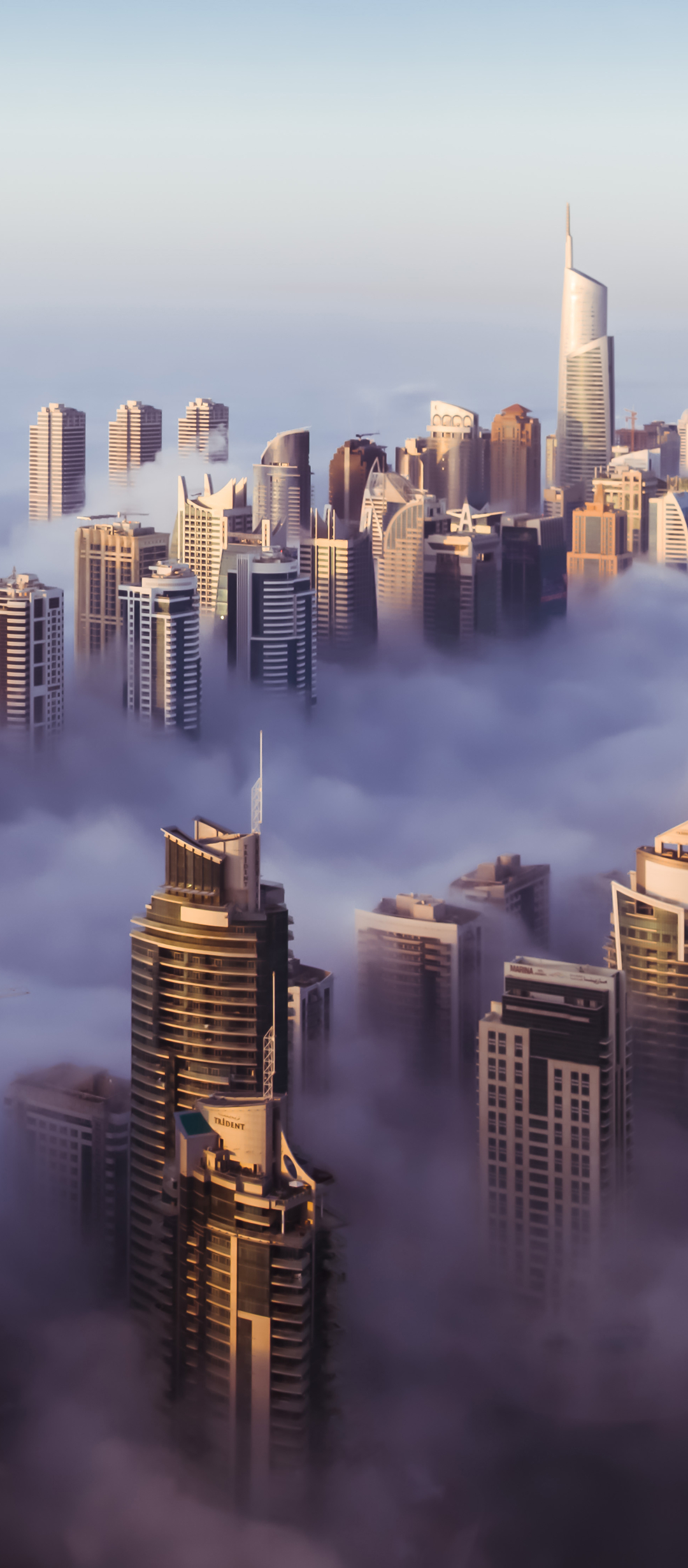 man made, dubai, united arab emirates, sheikh zayed avenue, fog, morning, panorama, cities