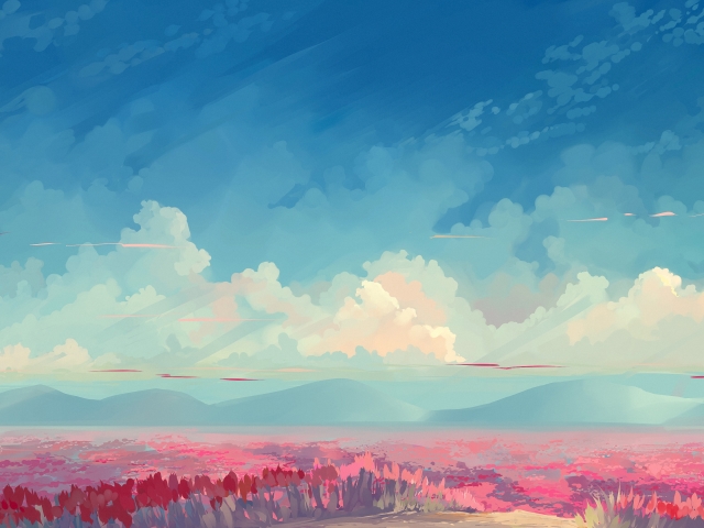 Download mobile wallpaper Anime, Landscape, Sky, Flower, Field, Cloud for free.