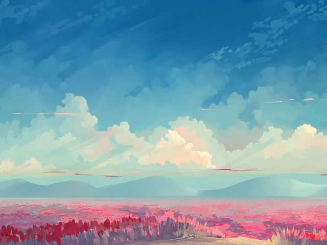 Handy-Wallpaper Landschaft, Blume, Feld, Wolke, Himmel, Animes, Aufstellen kostenlos herunterladen.