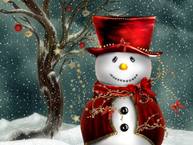 Download mobile wallpaper Snow, Snowman, Christmas, Holiday, Hat, Snowflake for free.