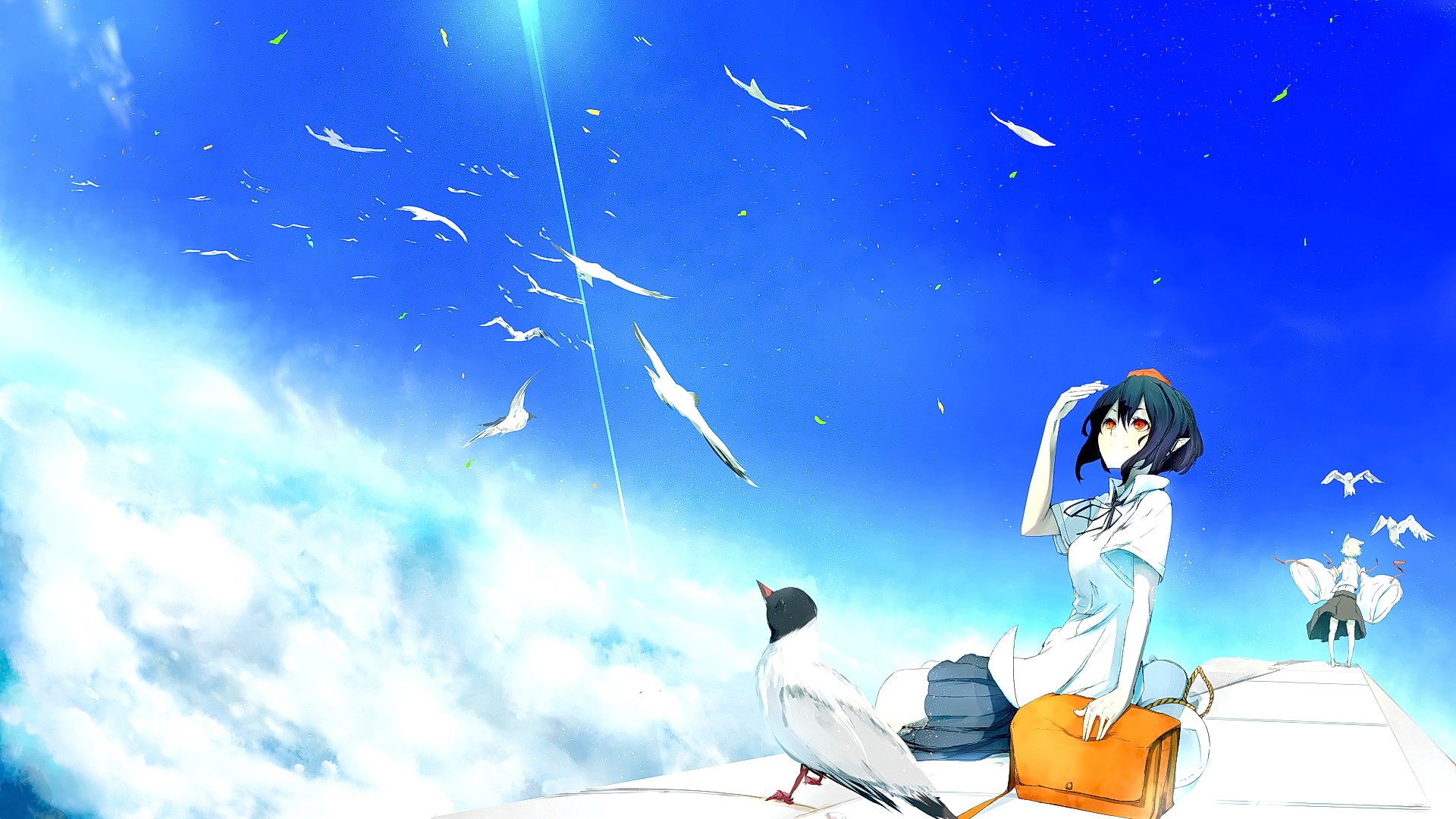Download mobile wallpaper Anime, Cloud, Red Eyes, Touhou, Aya Shameimaru, Momiji Inubashiri for free.